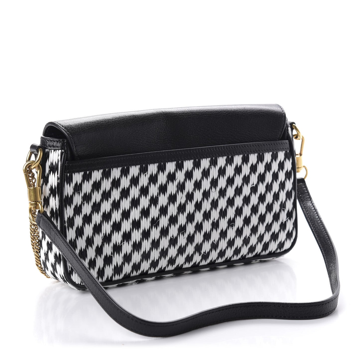 Straw Calfskin Charm Shoulder Bag Black White