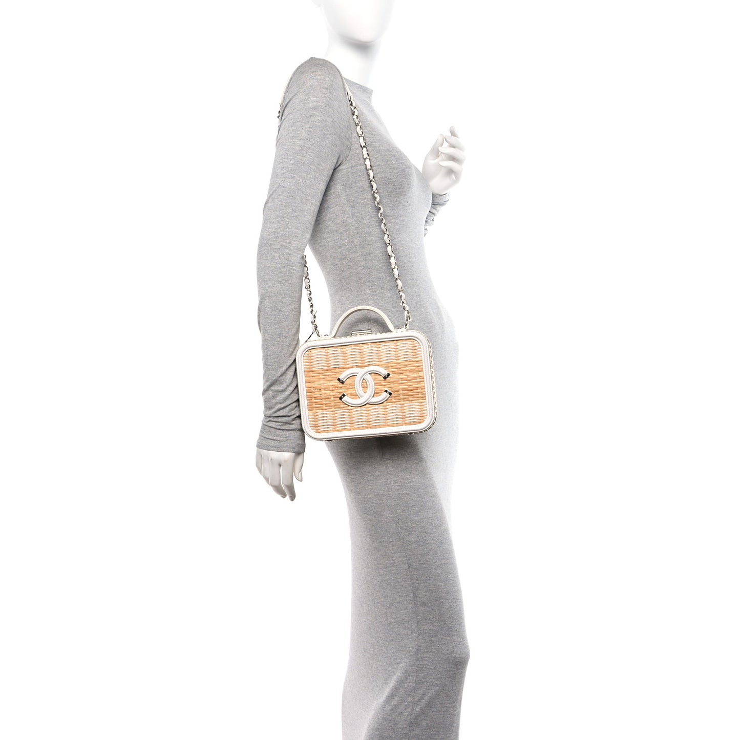 Raffia Calfskin CC Filigree Vanity Case White