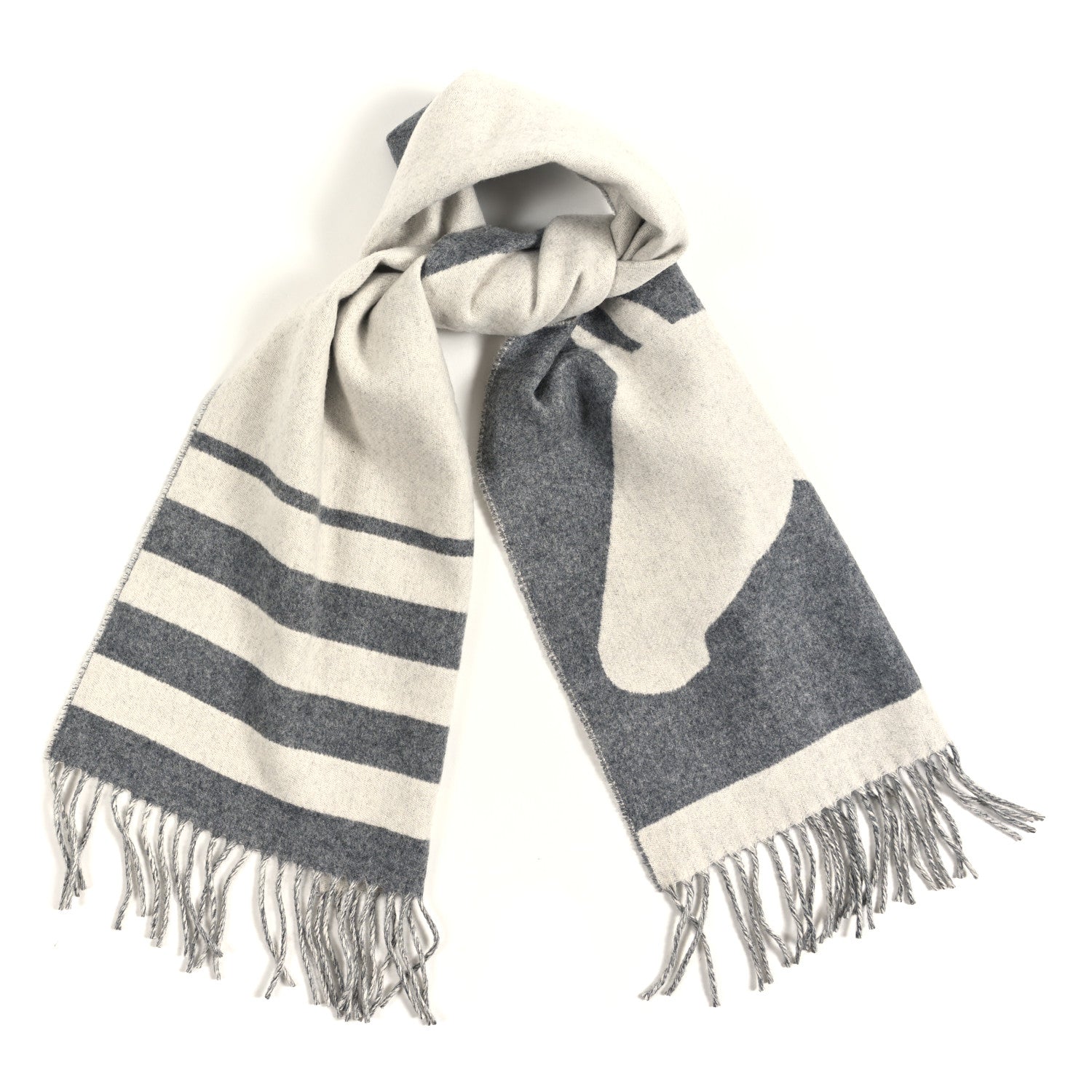 Hermes Cashmere Casaque Love Story Muffler Gris Clair Ivoire