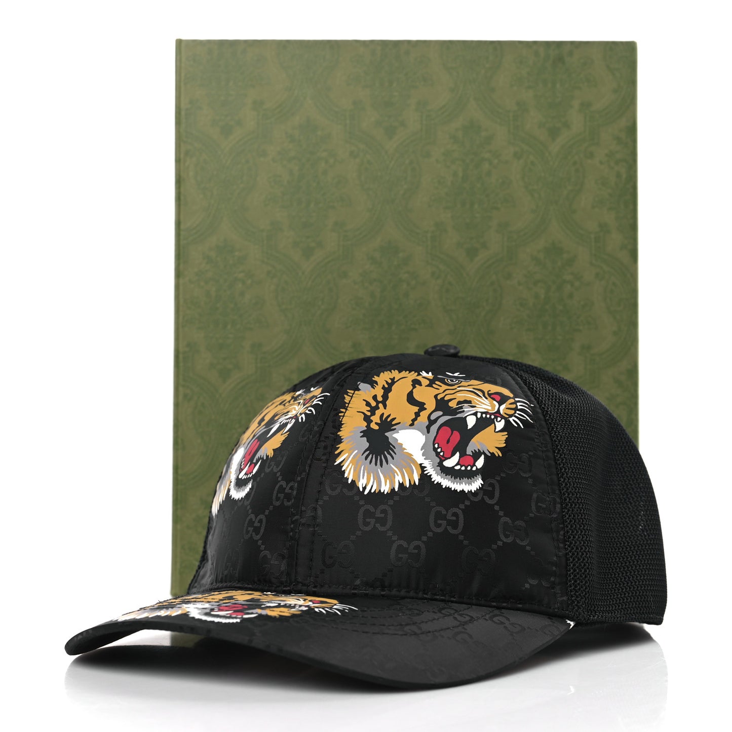 GG Supreme Monogram Tiger Print Baseball Hat L Black