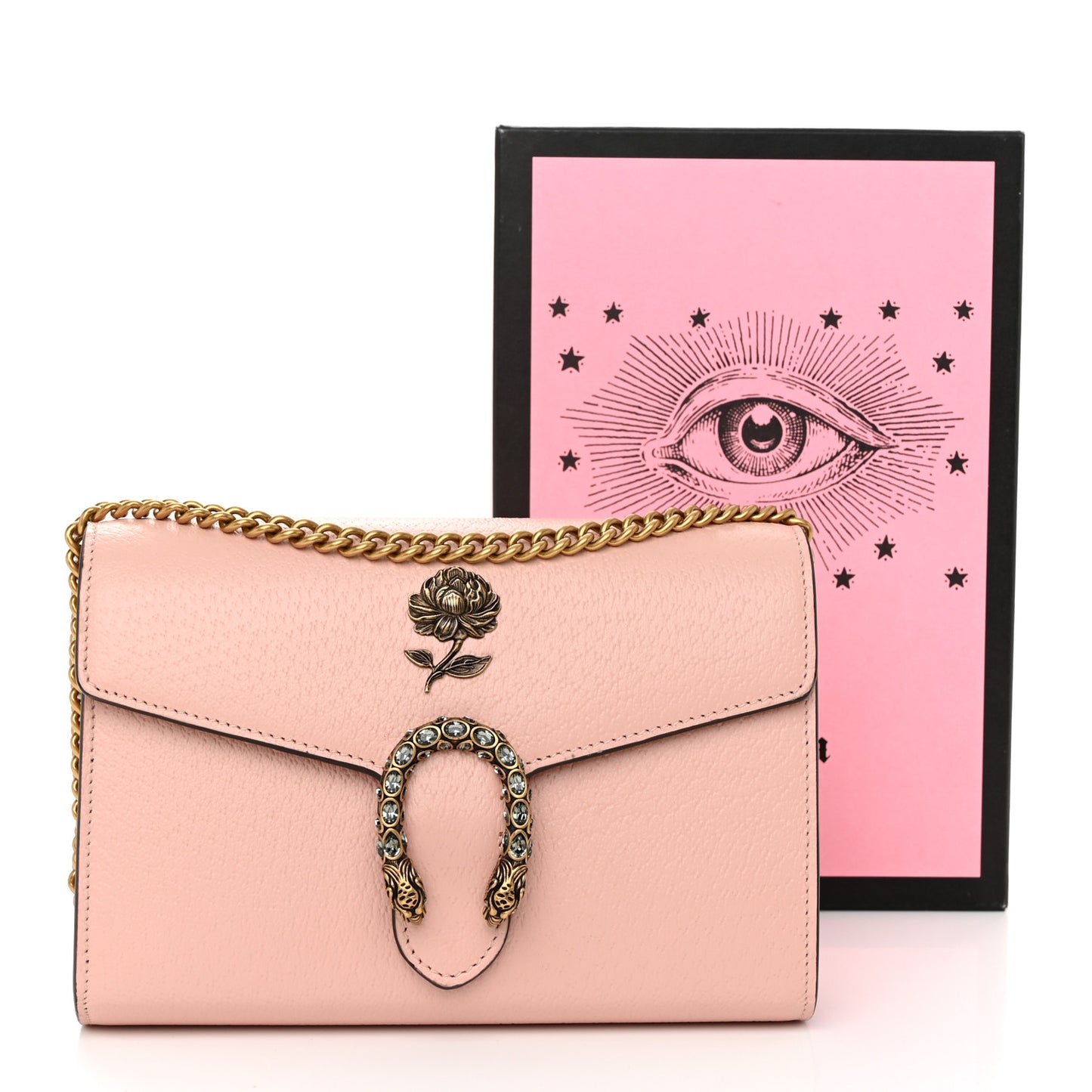 Dollar Calfskin Crystal Garden Dionysus Chain Wallet Pink