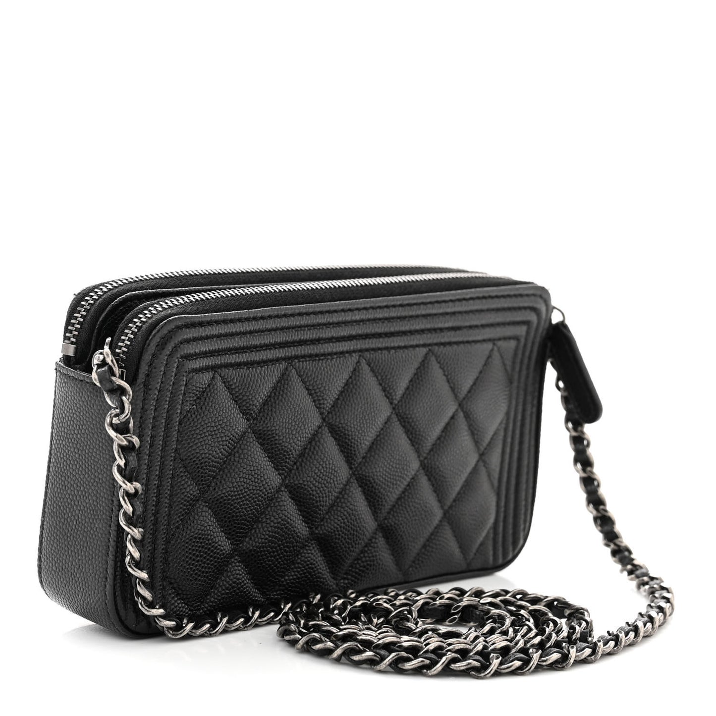 Caviar Quilted Small Boy Clutch With Chain Black