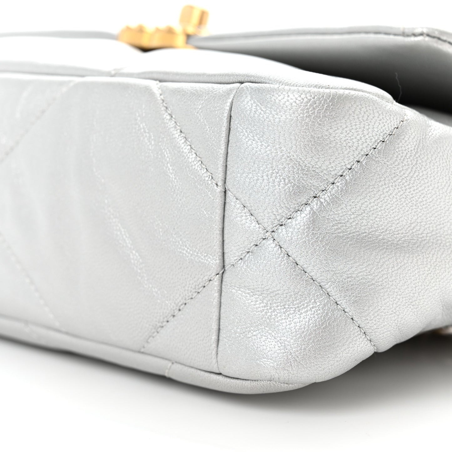 Metallic Goatskin Quilted Medium Chanel 19 Flap Silver