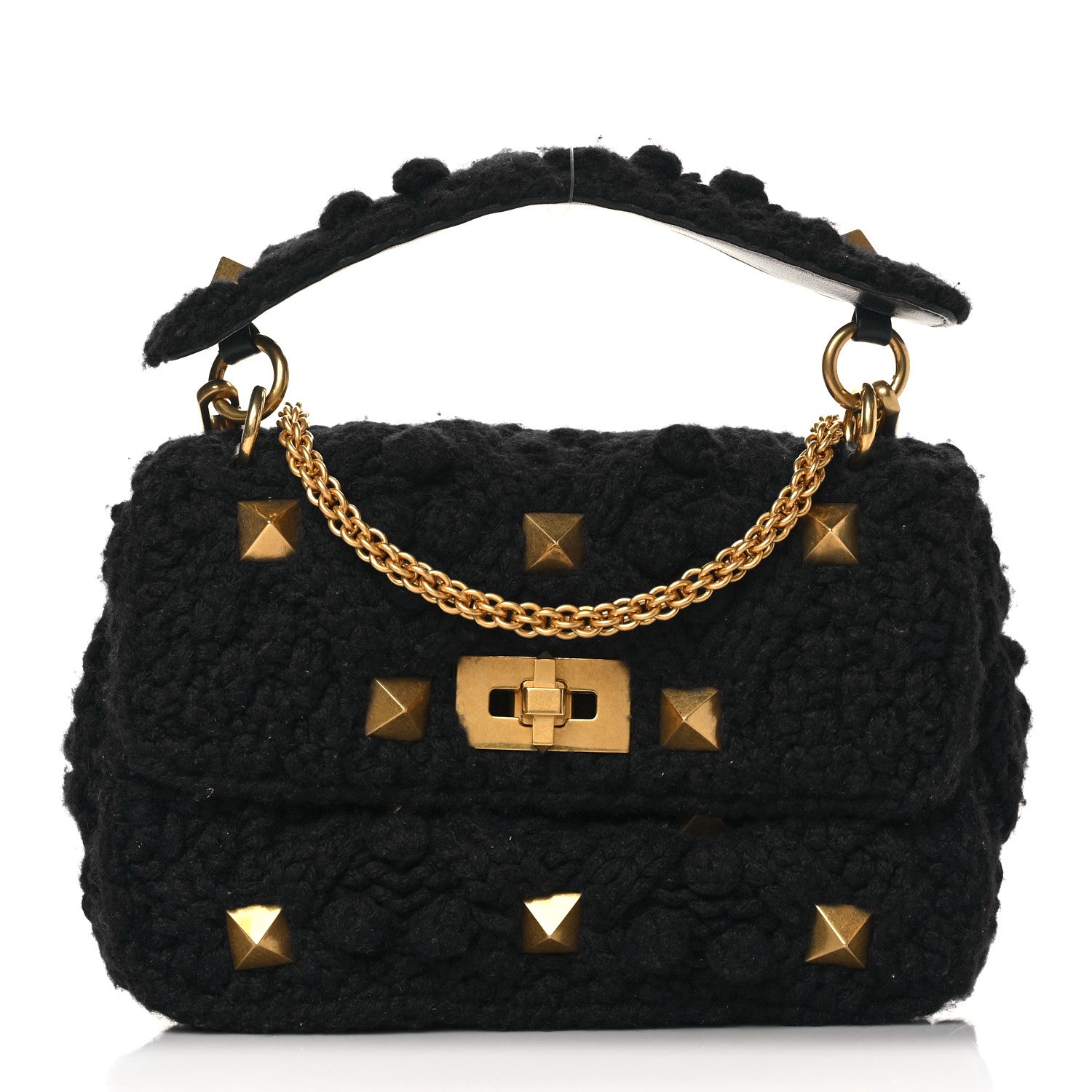 Valentino Garavani Cashmere Medium Roman Stud Shoulder Bag Marine 1 of 8