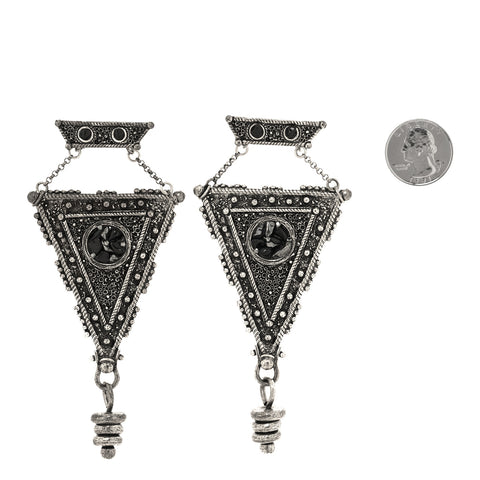 Crystal Geometric Textured Drop Earrings Silver