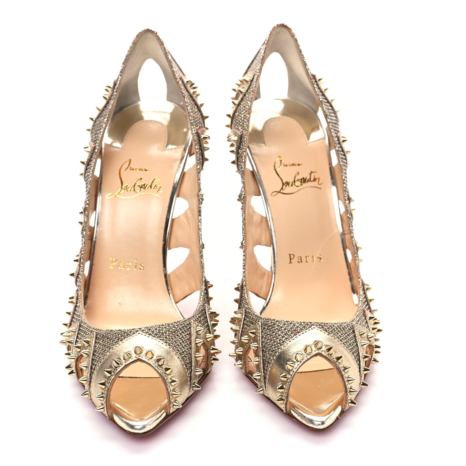 Christian Louboutin Glitter Silk Nappa Spiked Circus City 120 Pumps 38 Gold 2 of 9