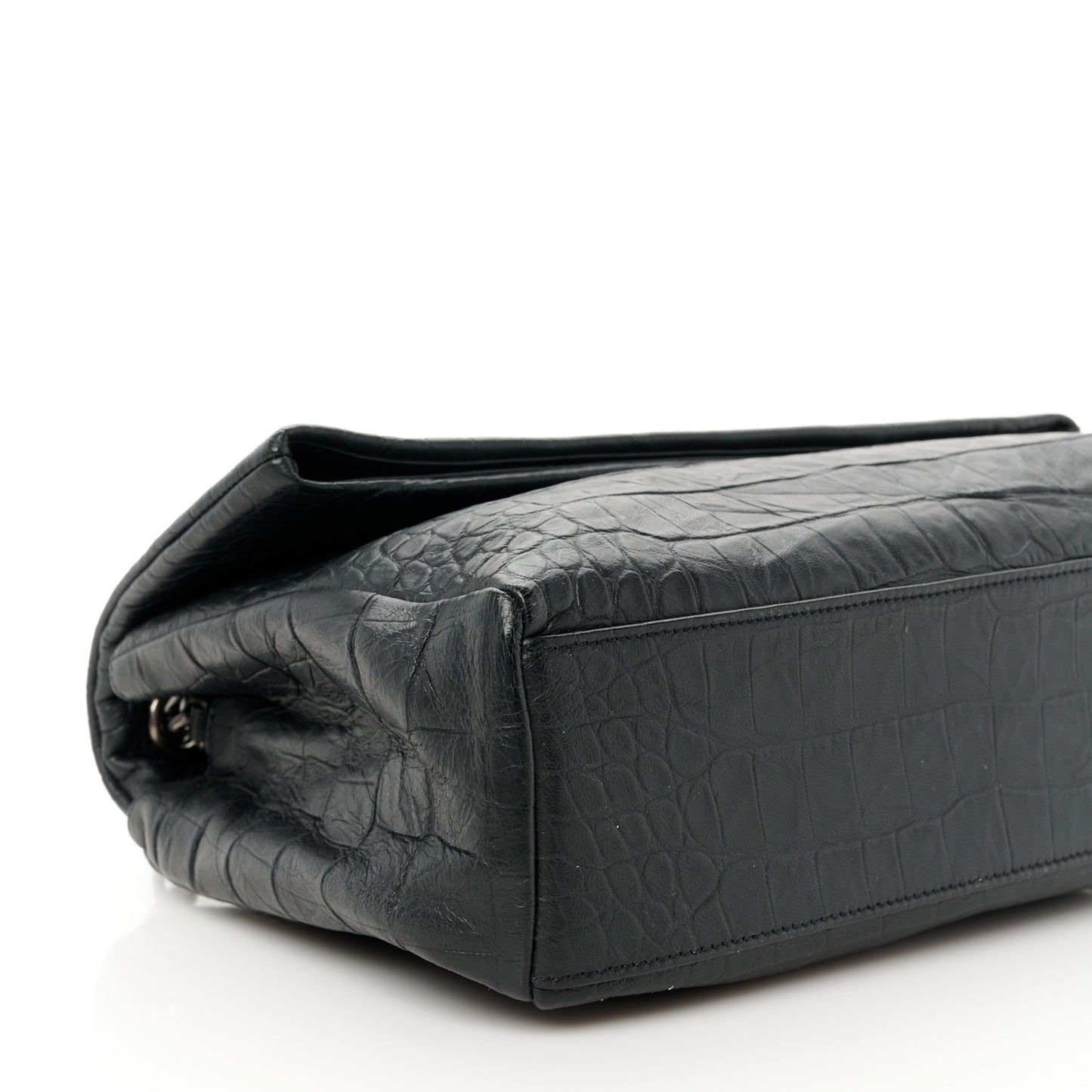 Calfskin Crocodile Embossed Medium West Hollywood Monogram Fold-Over Black