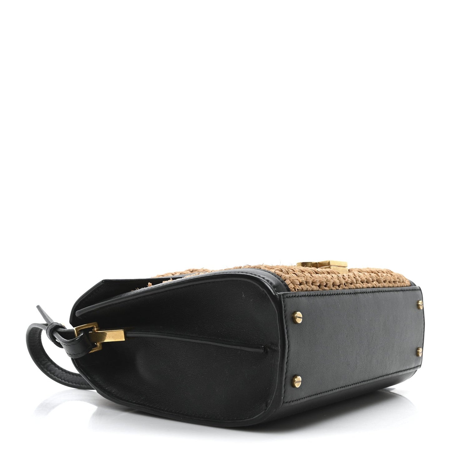 Raffia Calfskin Mini Classic Monogram Cassandra Top Handle Black Natural