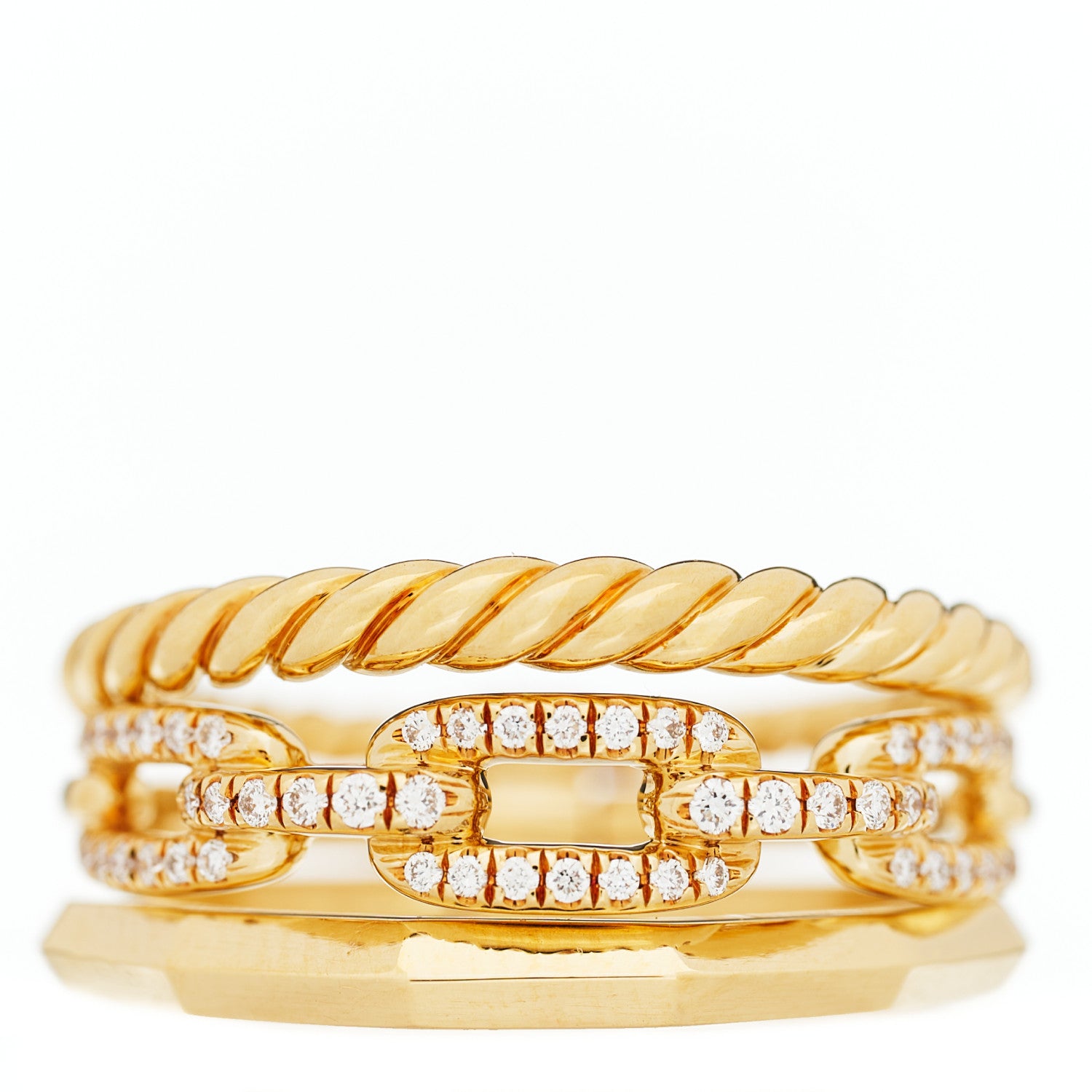 David Yurman 18K Yellow Gold Diamond 9.5mm Stax Three-Row Ring 53 6.25 1 of 5