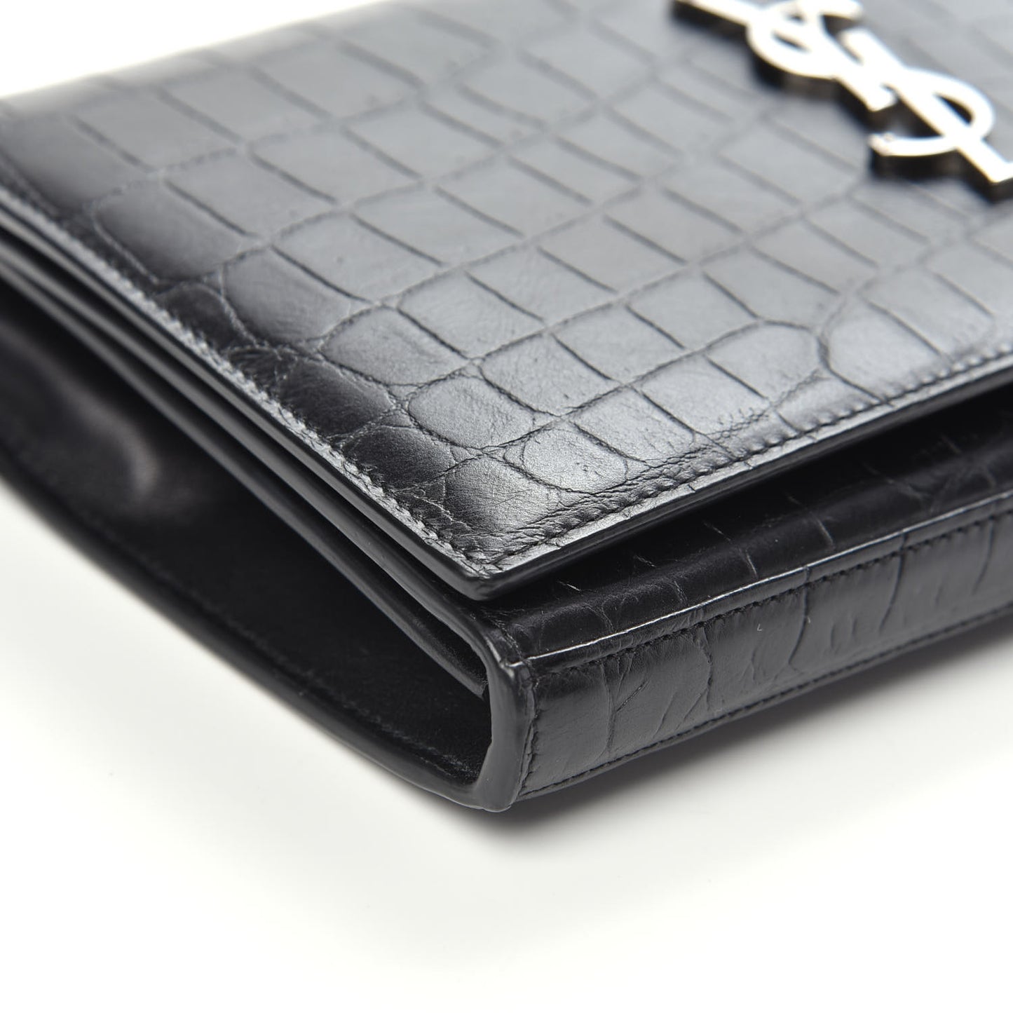 Crocodile Embossed Calfskin Monogram Chain Wallet Black