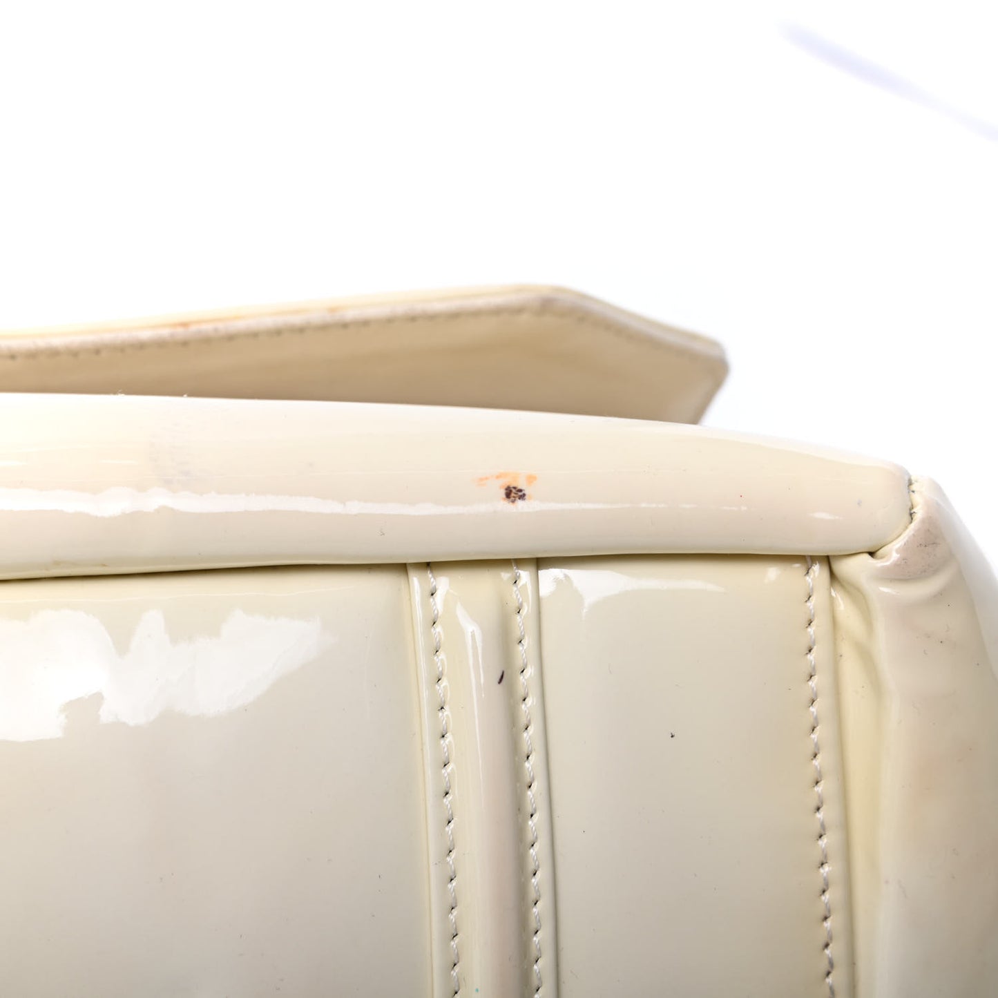 Patent Calfskin Mademoiselle Lock Bijoux Chain Flap Beige