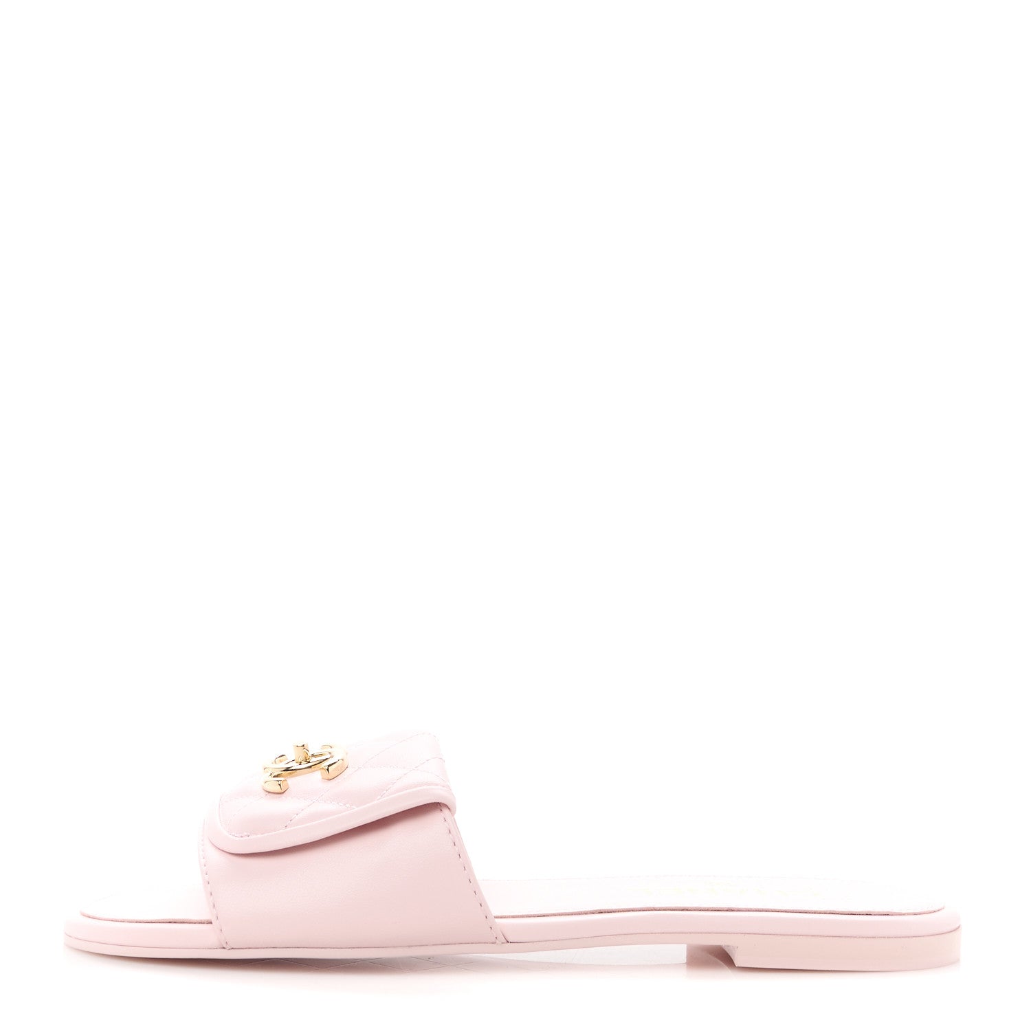 Chanel Lambskin Quilted Turnlock Flat Mules 38.5 Light Pink