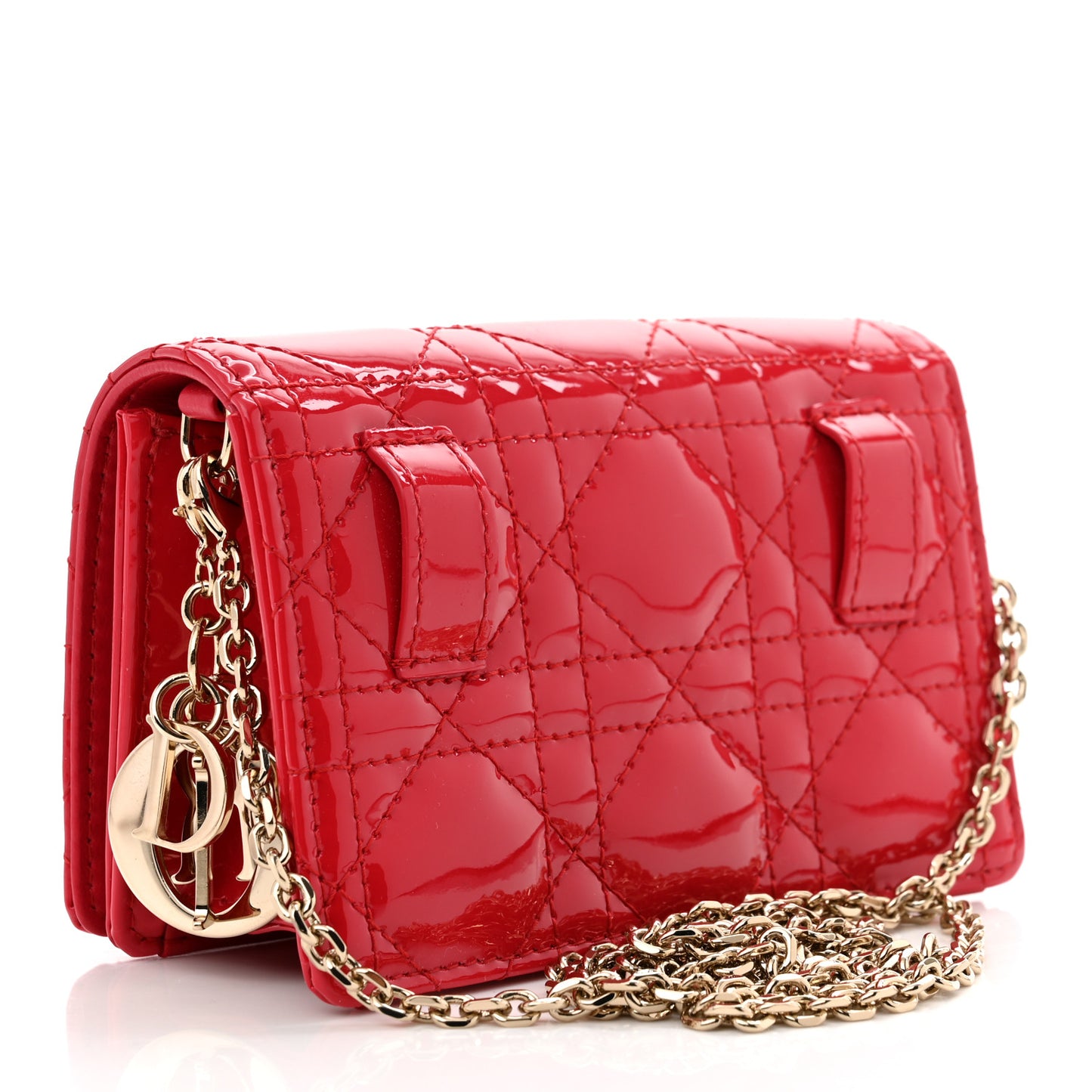 Patent Cannage Nano Lady Dior Pouch Red