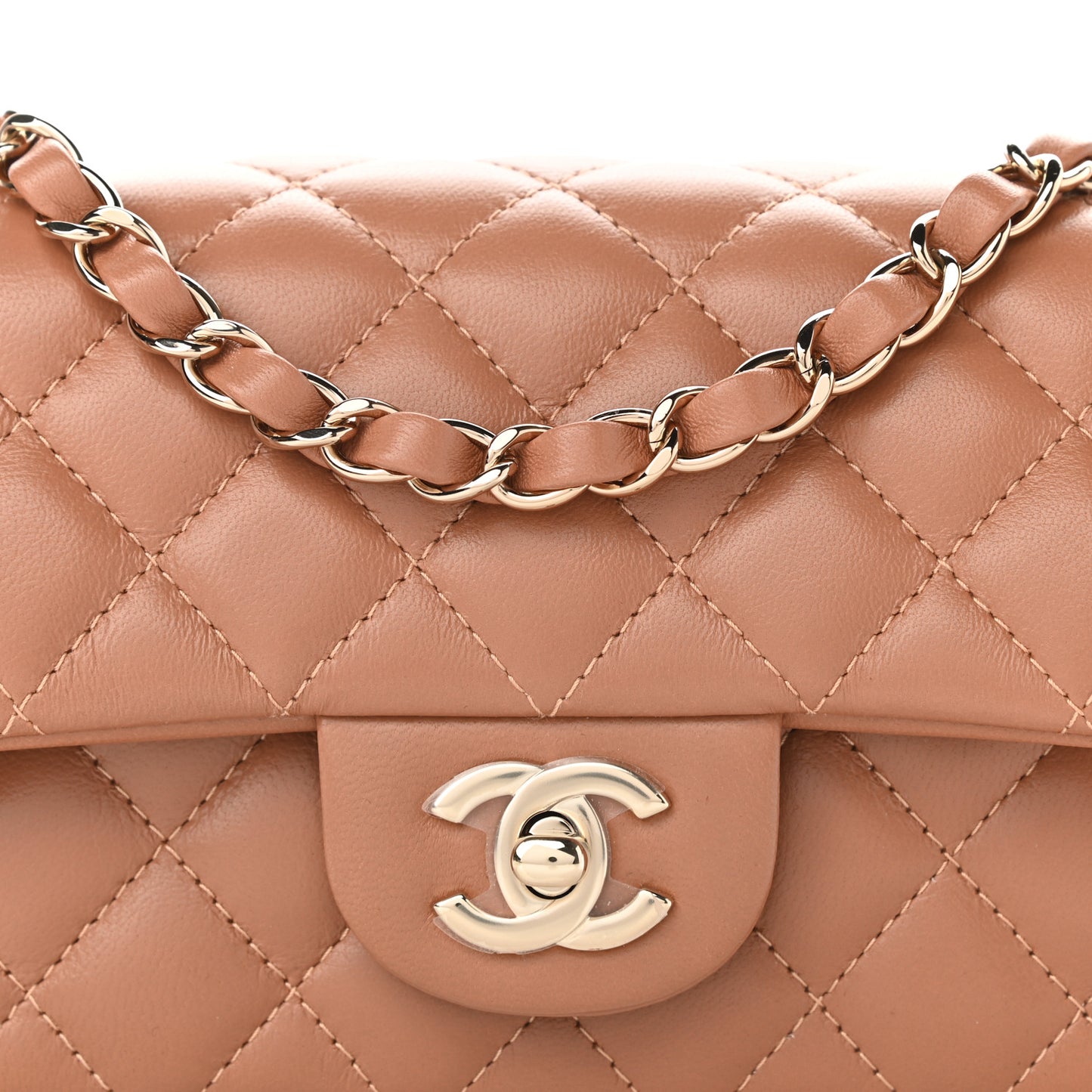 Lambskin Quilted Mini Rectangular Flap Brown
