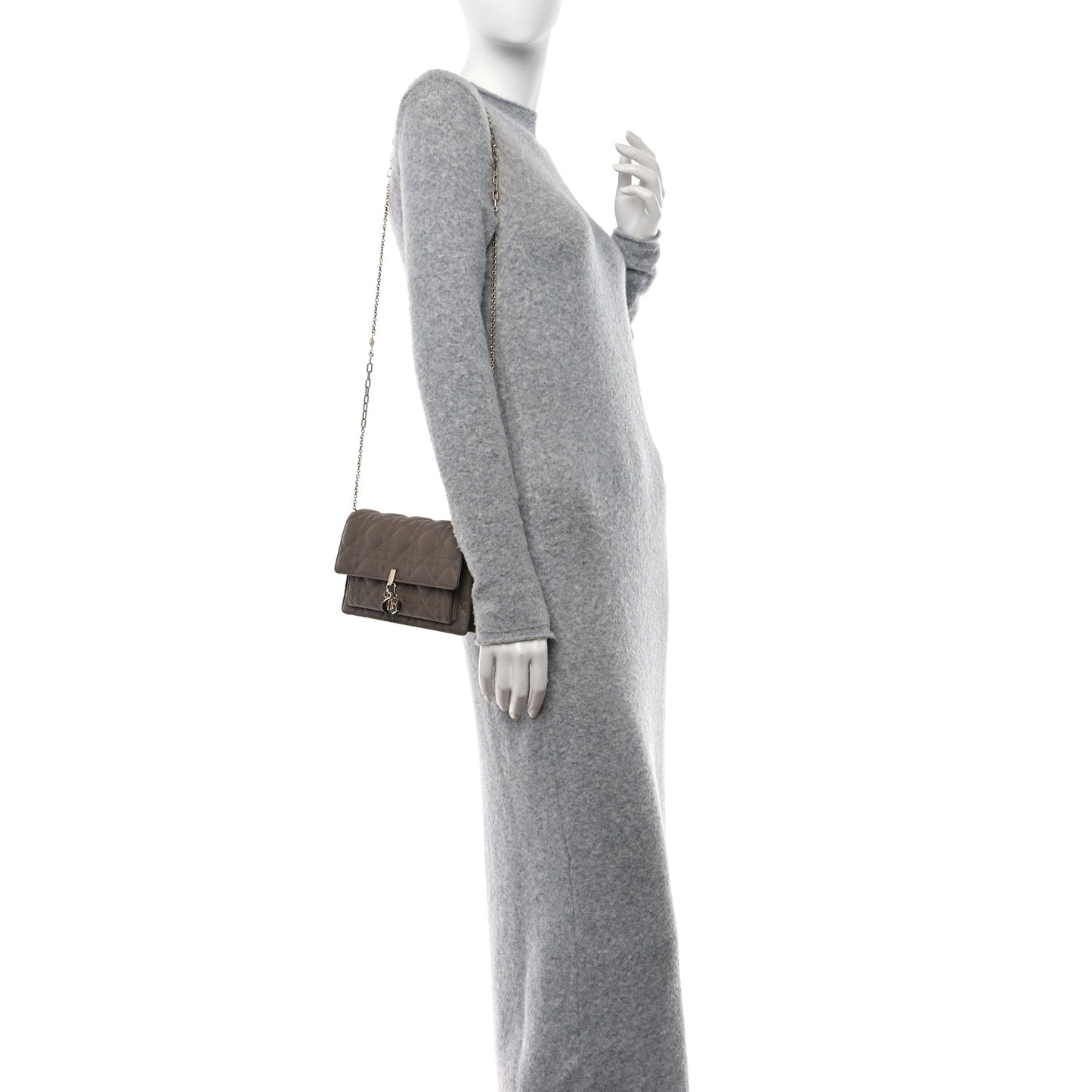 Lambskin Cannage Lady Dior Chain Pouch Warm Taupe