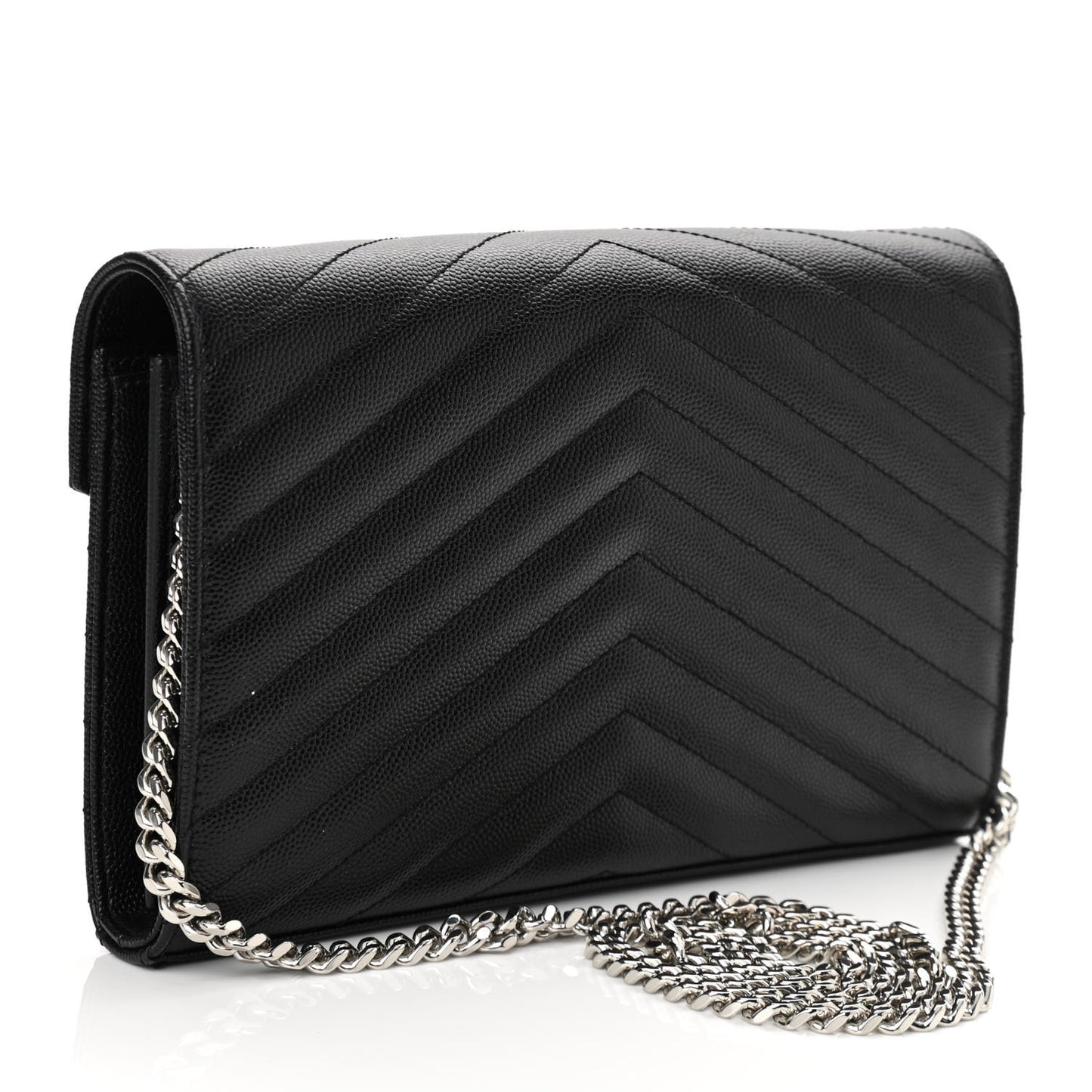 Grain De Poudre Matelasse Chevron Monogram Chain Wallet Black