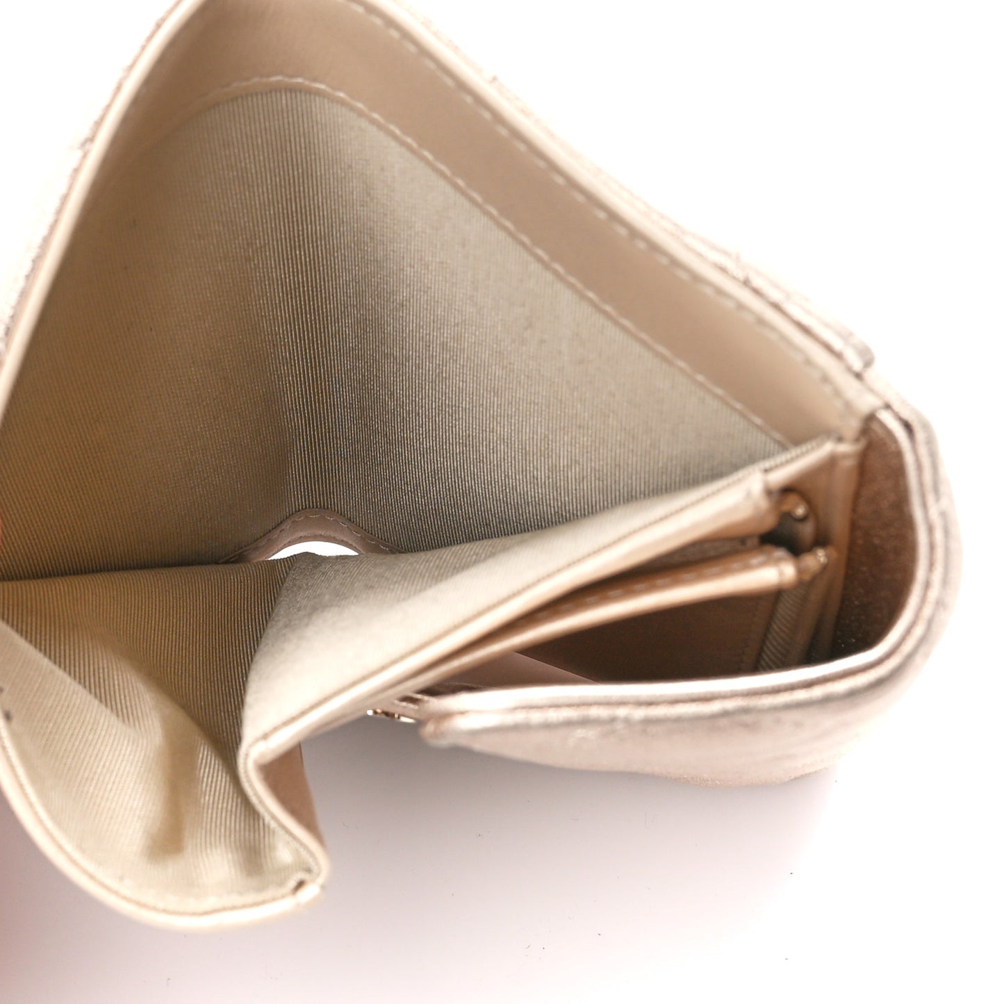 Metallic Lambskin Quilted Medium Flap Wallet Gold