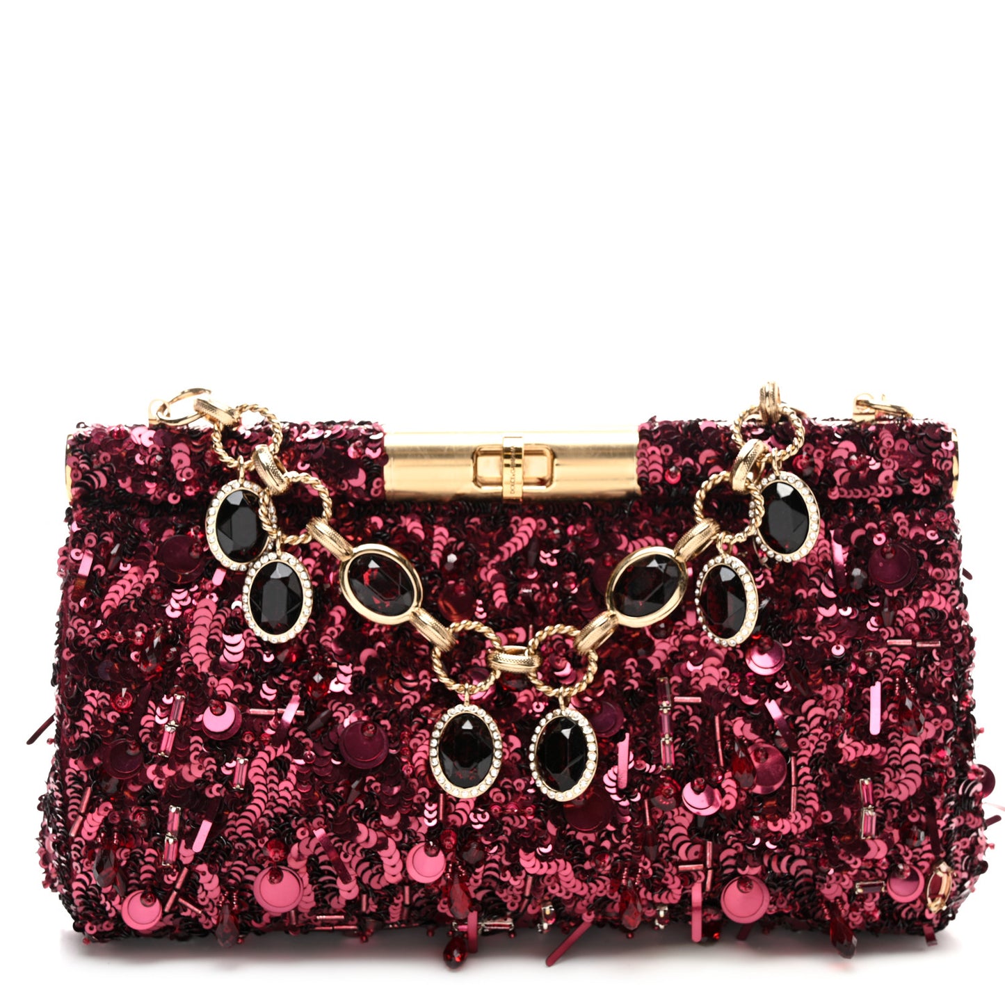 Sequin Crystal Embellished Marlene Chain Clutch Bordeaux Rosso