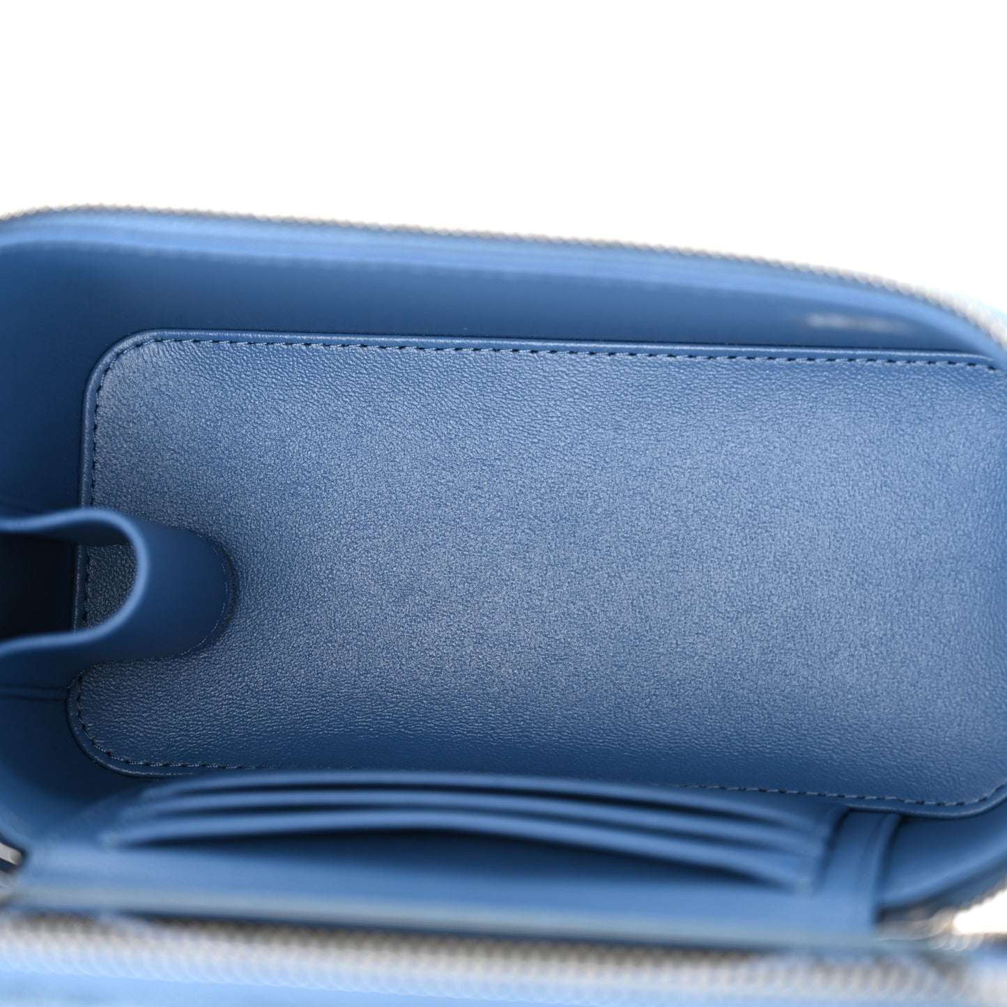 Denim Quilted Sweetheart Small Vanity Case With Chain Blue