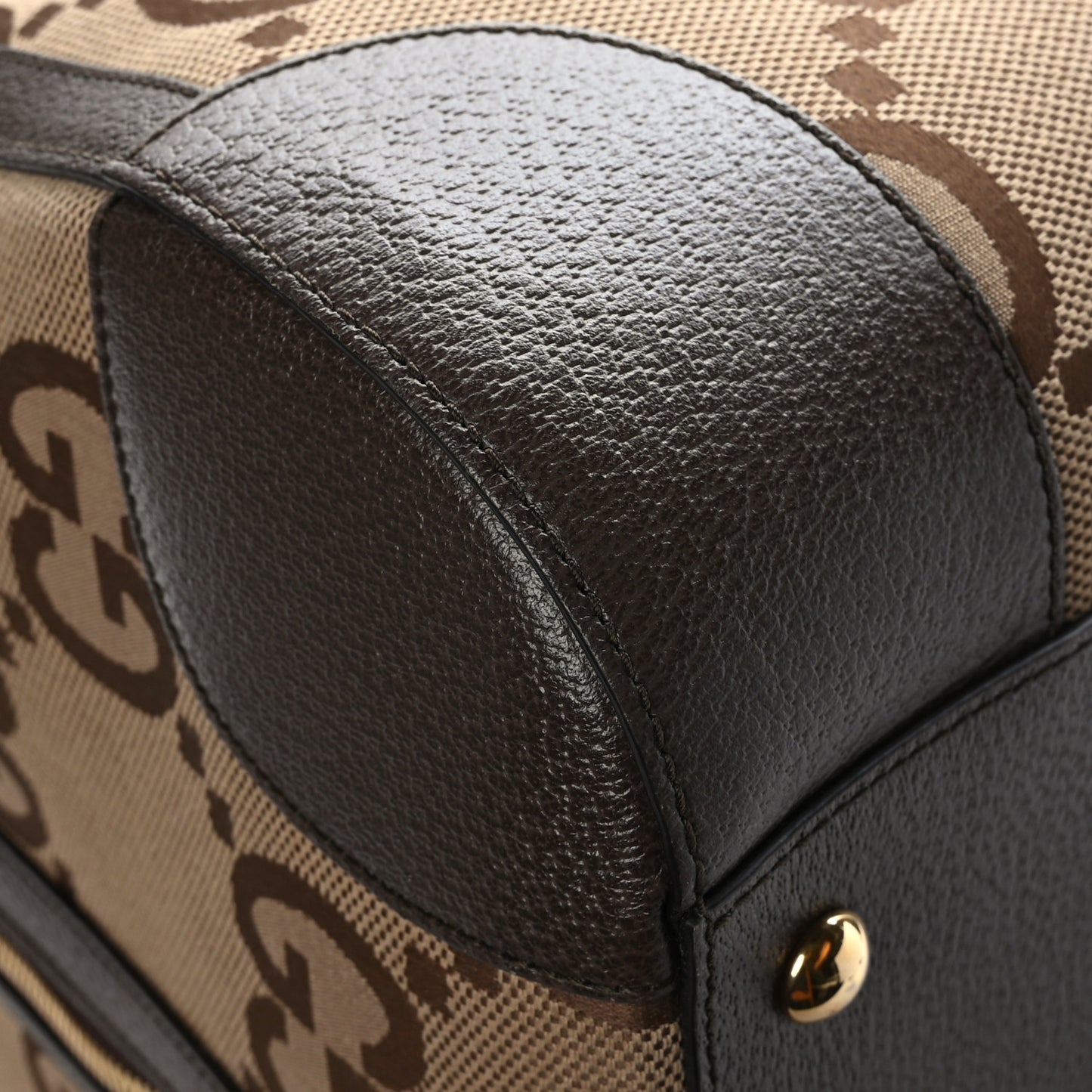 Monogram Jumbo GG Textured Dollar Calfskin Web Maxi Duffle Bag Camel Ebony