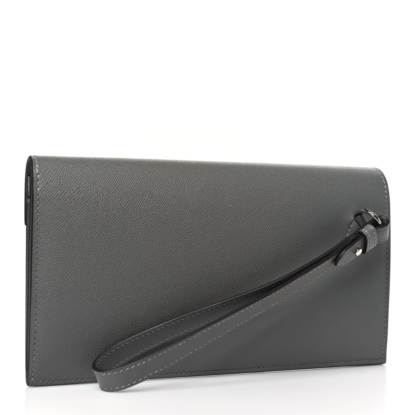 Madame Calfskin Kelly Pocket Long Wallet Gris Meyer