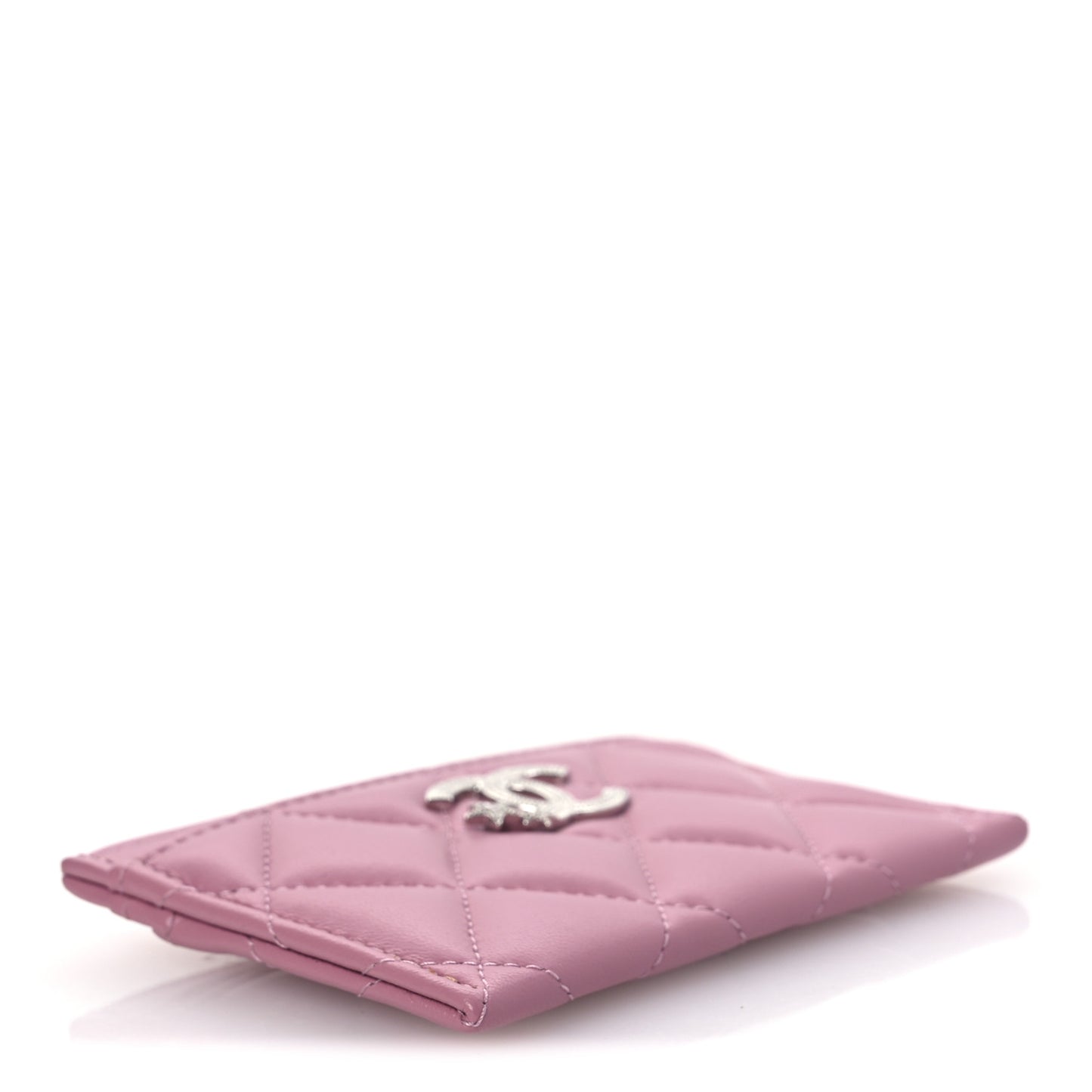 Lambskin Quilted Crystal Star Card Holder Pink