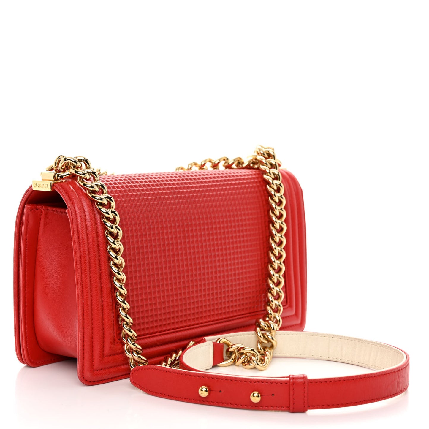 Lambskin Embossed Medium Boy Cube Flap Red