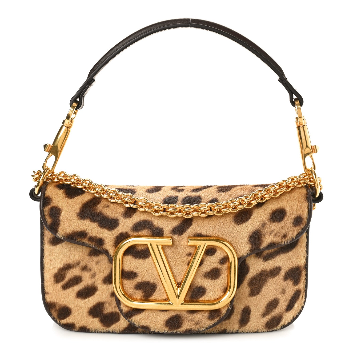 Valentino Garavani Pony Hair Leopard Vlogo Small Loco Shoulder Bag Brown Multicolor 1 of 8