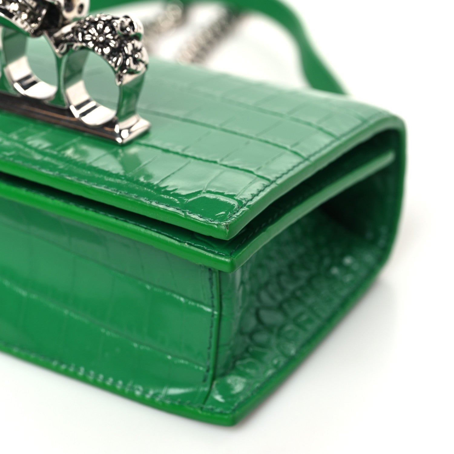 Alexander McQueen Calfskin Crocodile Embossed Knuckle Shoulder Bag Green 8 of 8