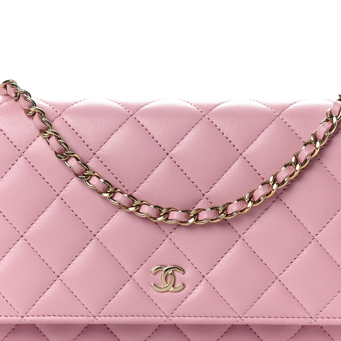 Lambskin Quilted Wallet On Chain WOC Pink