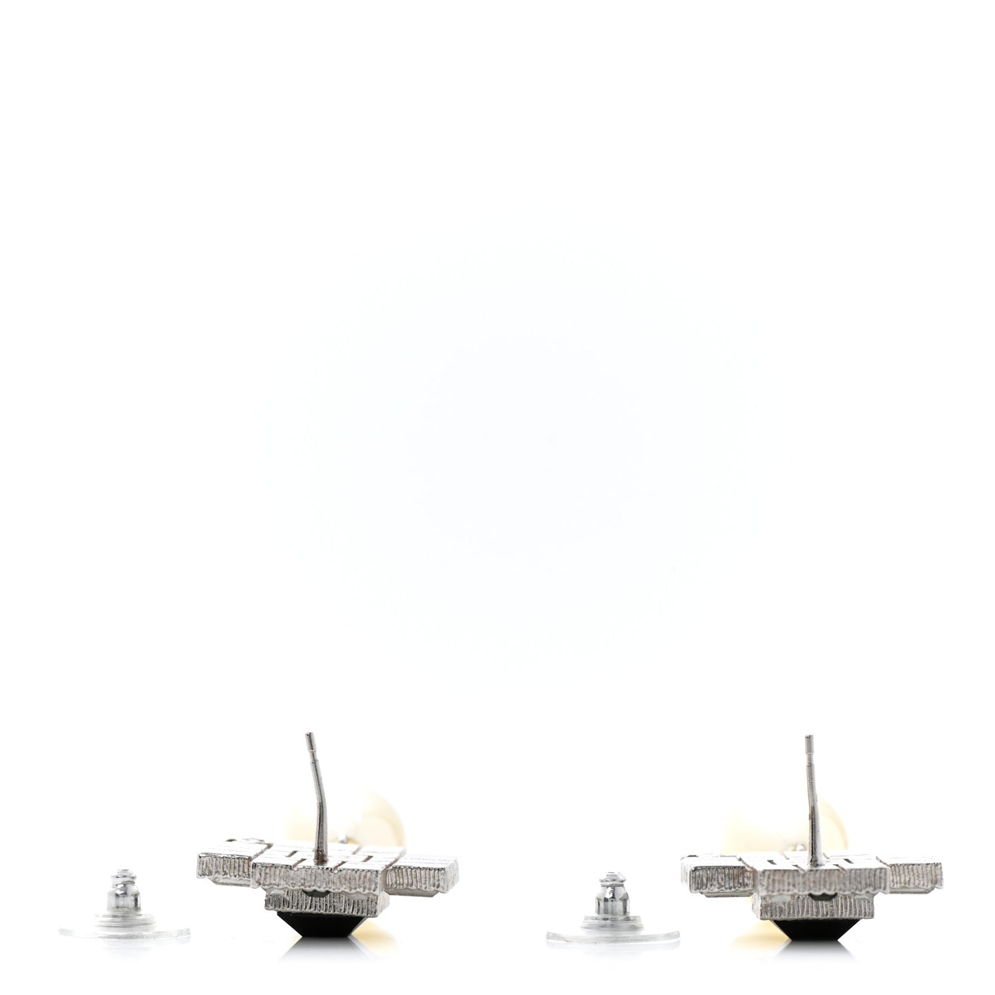 Crystal Baguette Pearl Cross Drop Earrings Grey Black Silver