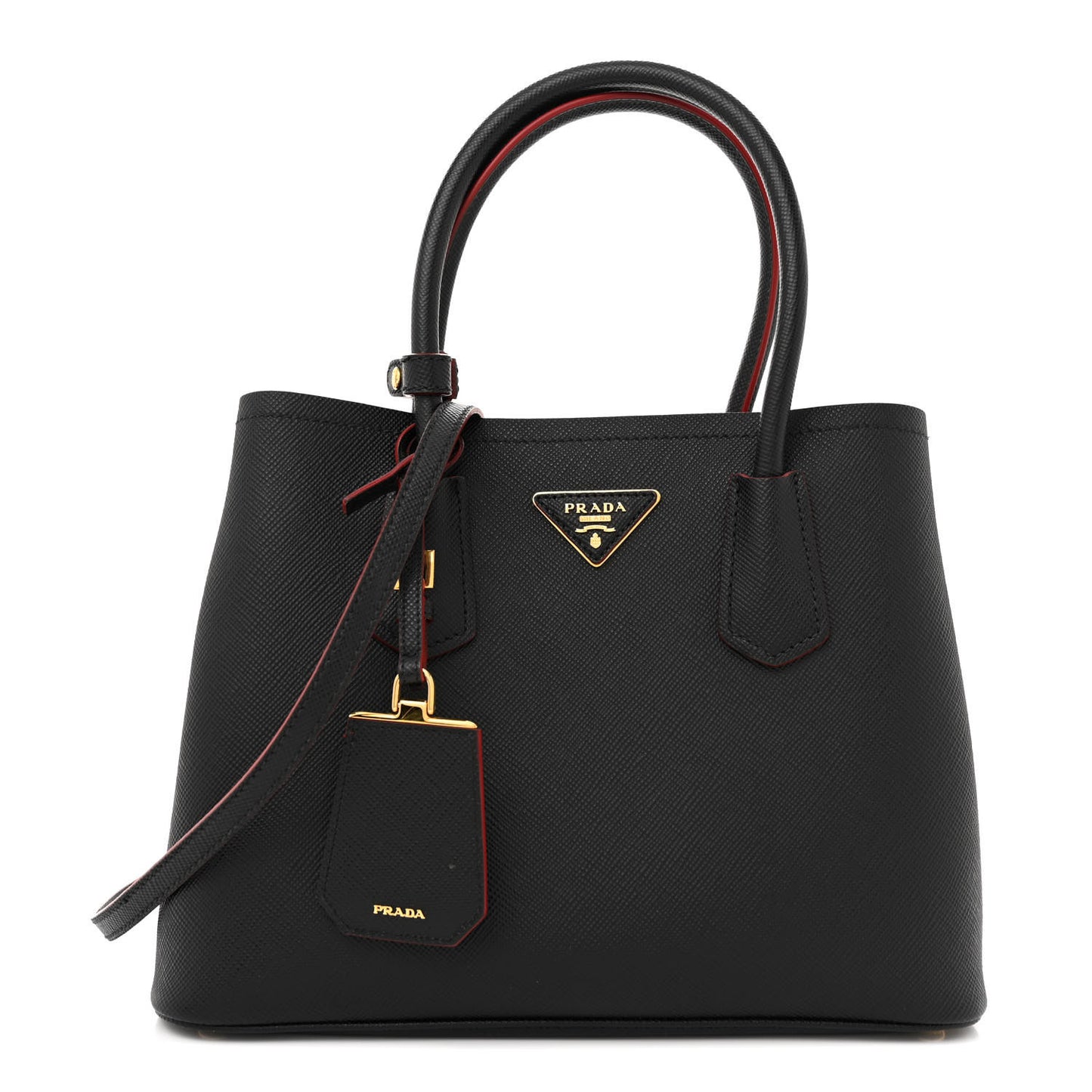 Saffiano Cuir Small Double Bag Black Fuoco