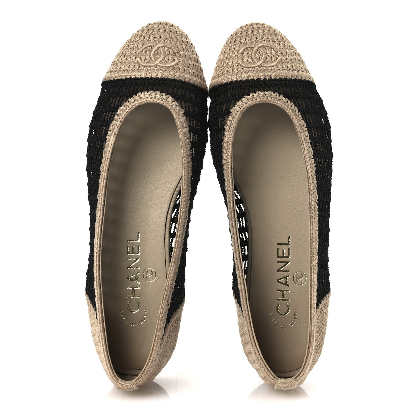 Raffia Cap Toe Ballerina Flats 38 Black Beige