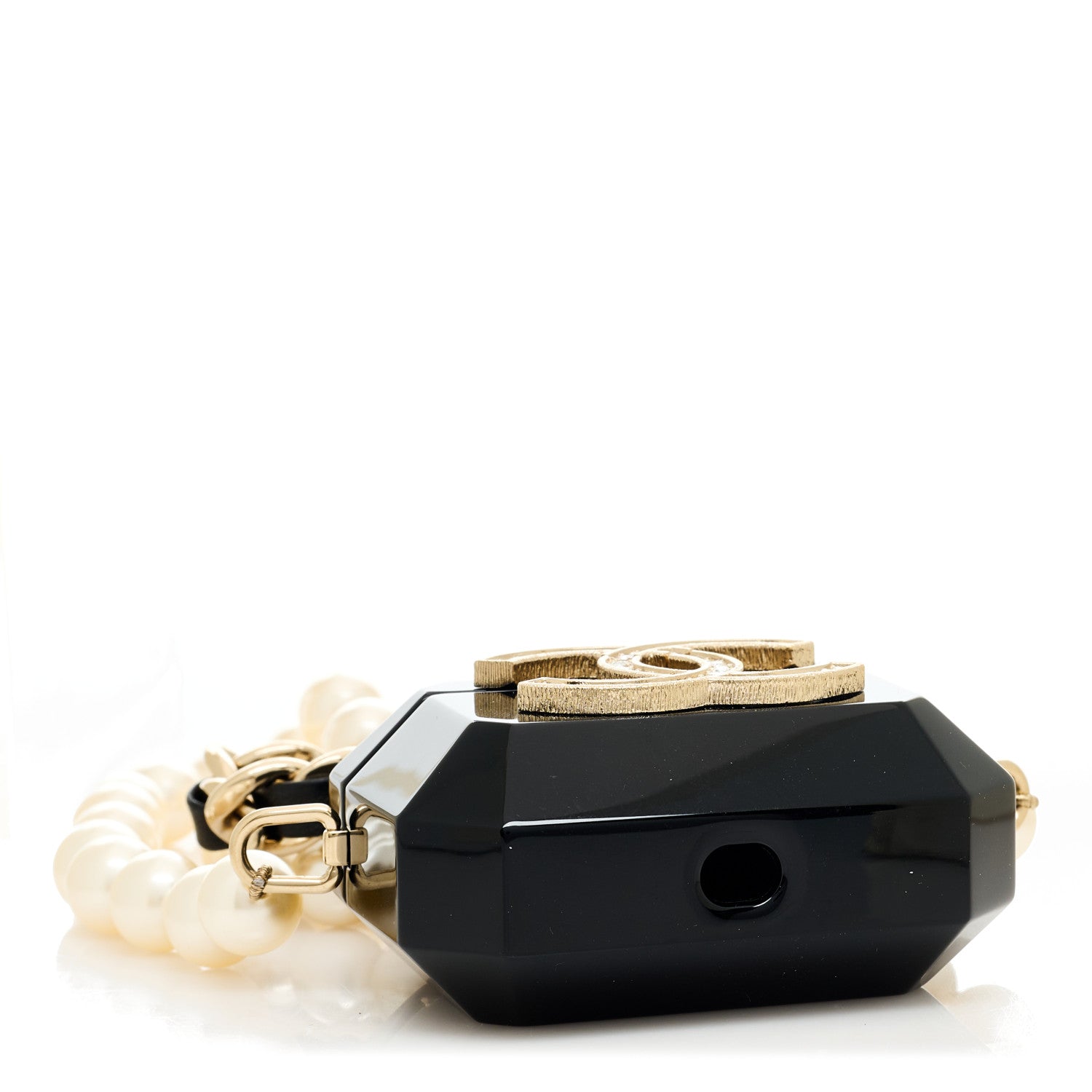 Chanel Resin Crystal Pearl Airpods Pro Holder Necklace Black Pearly White 4 of 6
