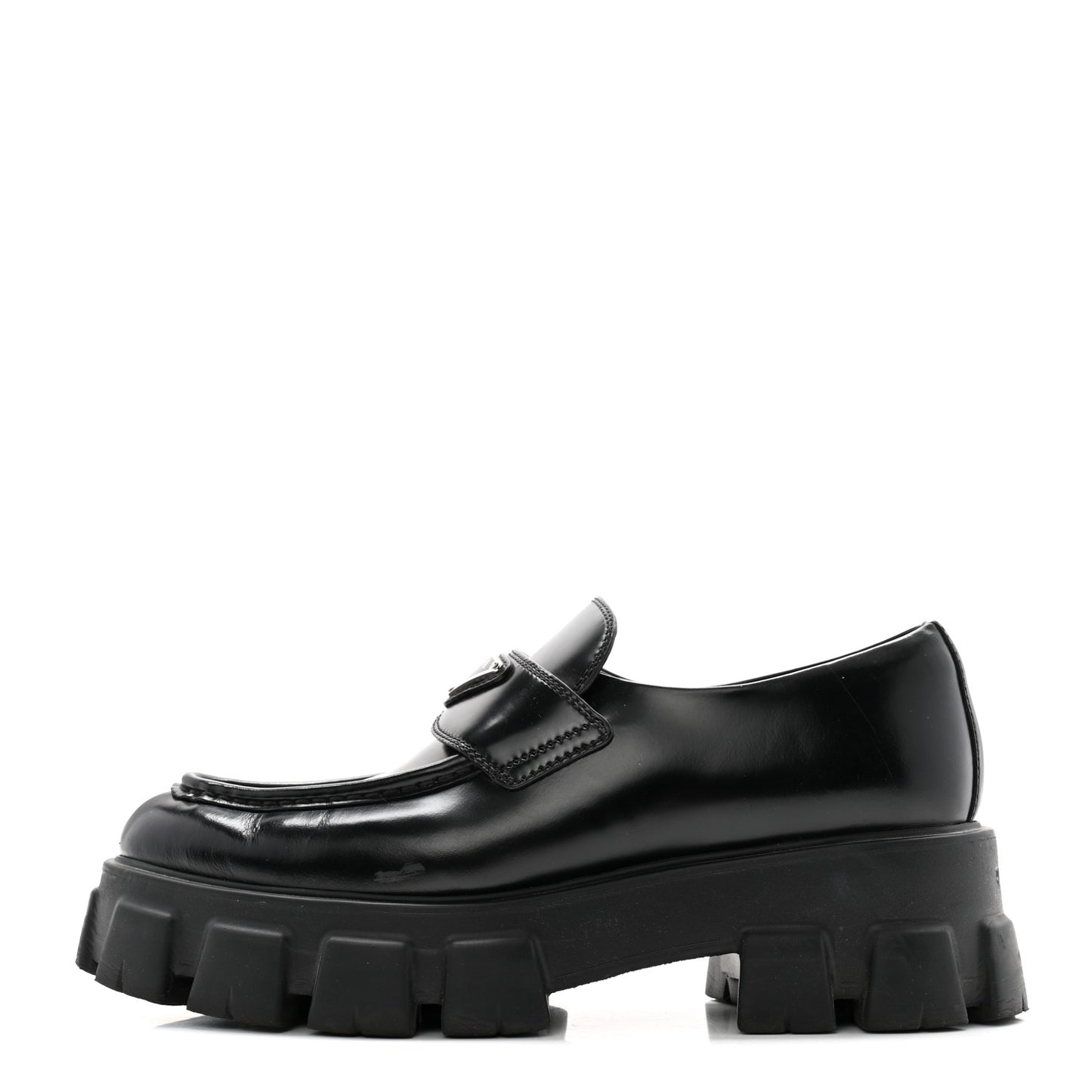 Spazzolato Triangle Logo Monolith Pointy 55mm Loafers 40 Black