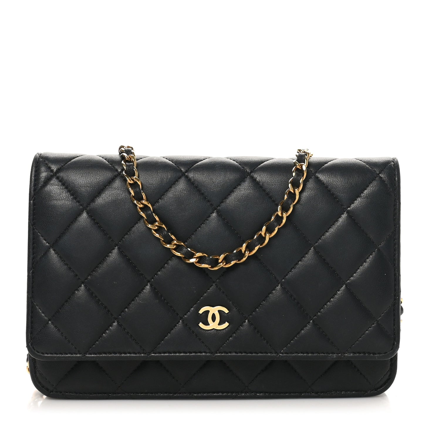 Lambskin Quilted Wallet On Chain WOC Black