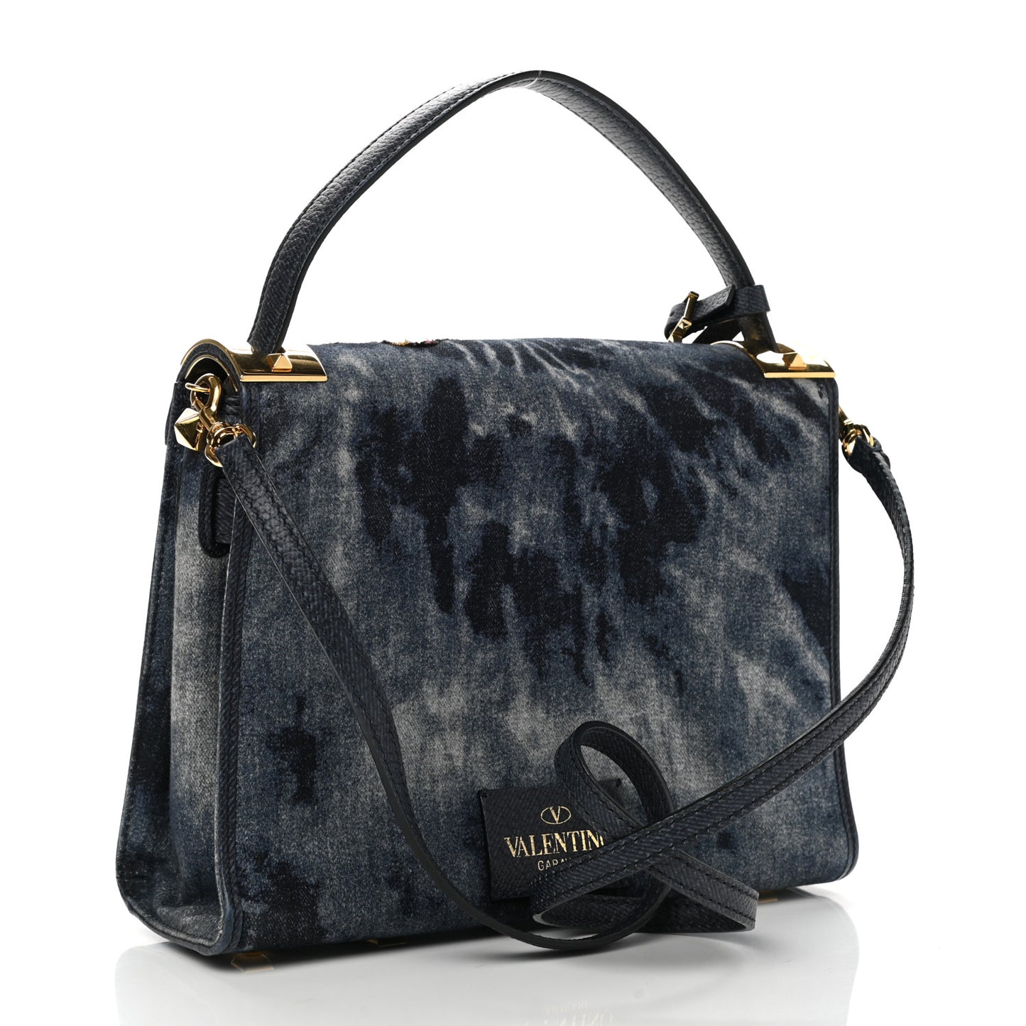 Denim Butterfly Embroidered Small My Rockstud Frame Bag Blue