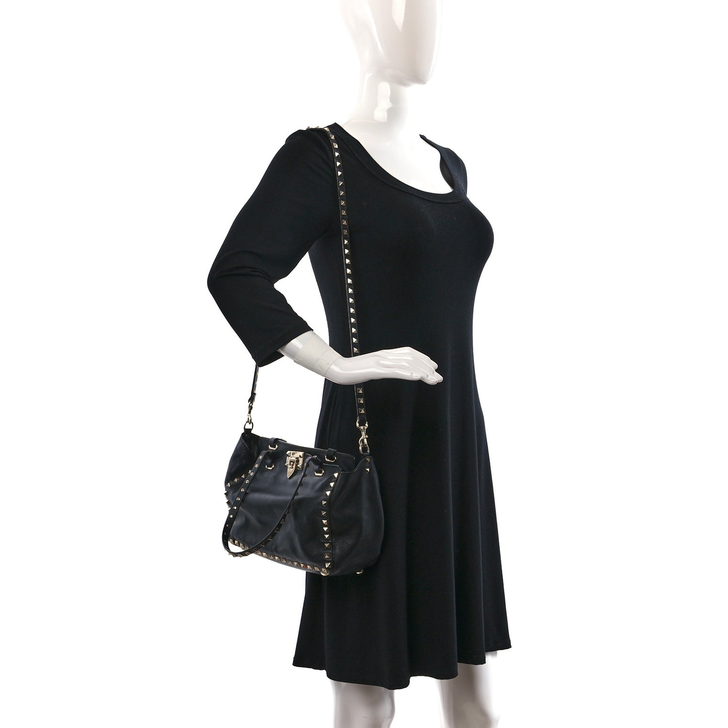 Vitello Small Rockstud Tote Black