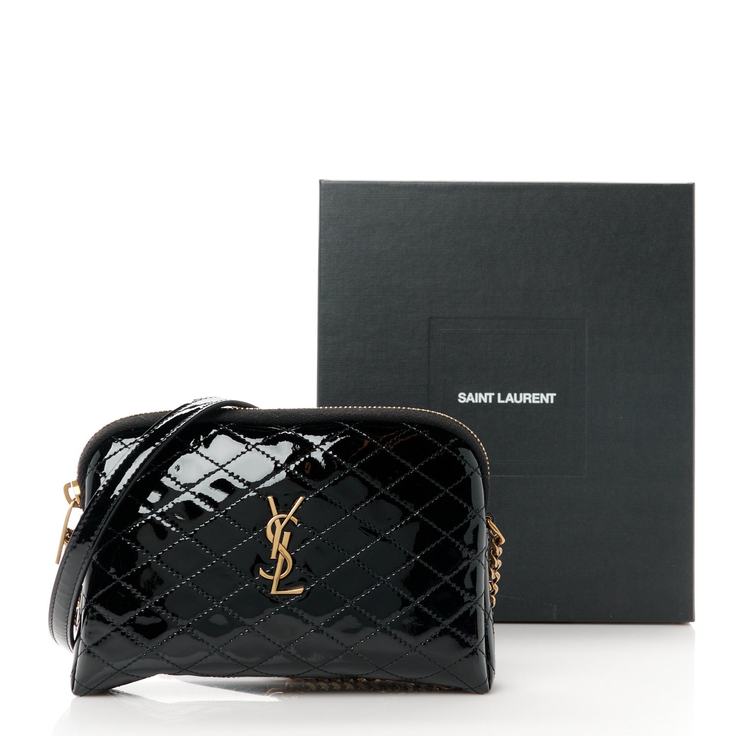 Patent Quilted Gaby Zipped Pouch Black