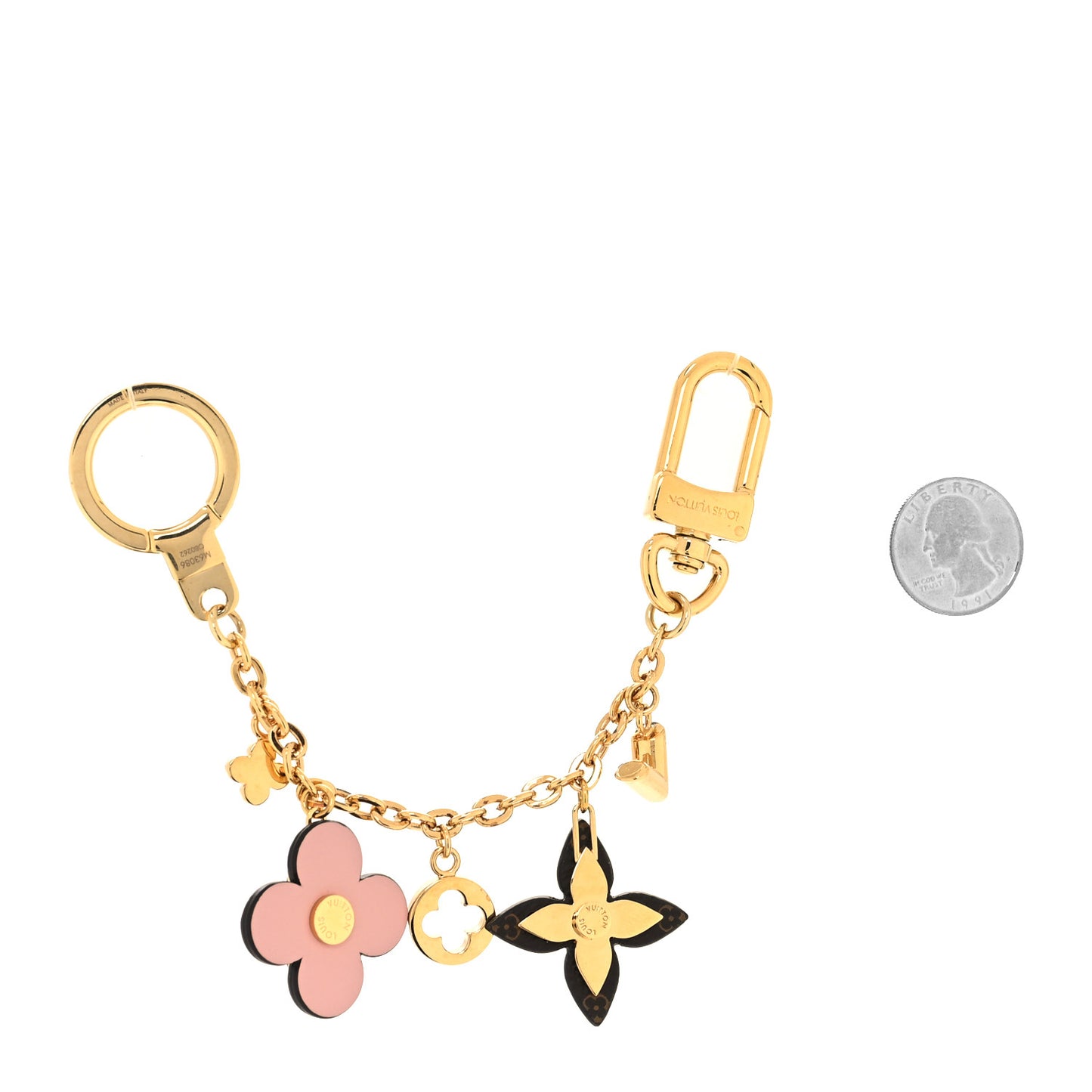 Brass Monogram Blooming Flowers Bag Charm Key Holder Rose Ballerine