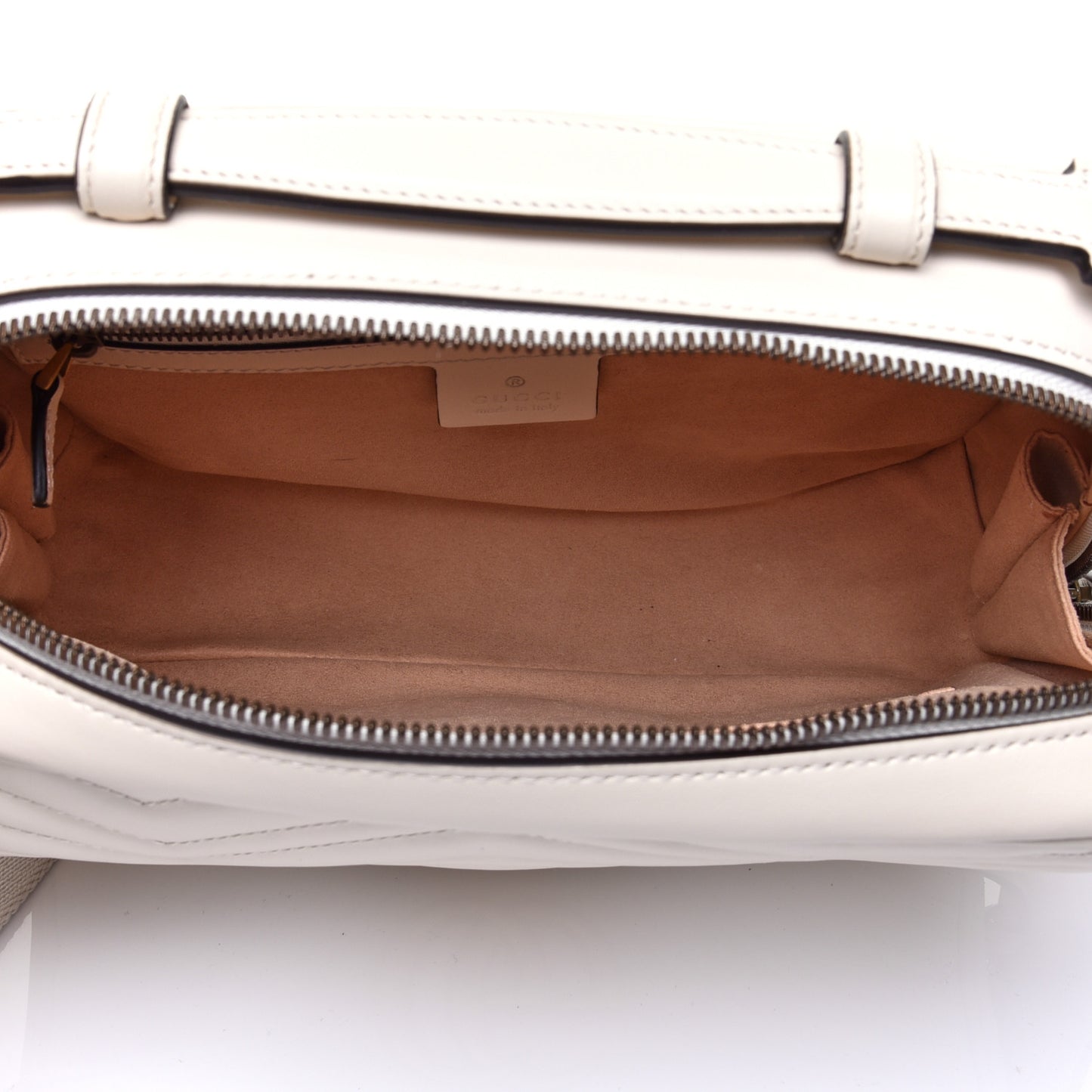 Calfskin Matelasse Sylvie Web Small GG Marmont Top Handle Shoulder Bag White