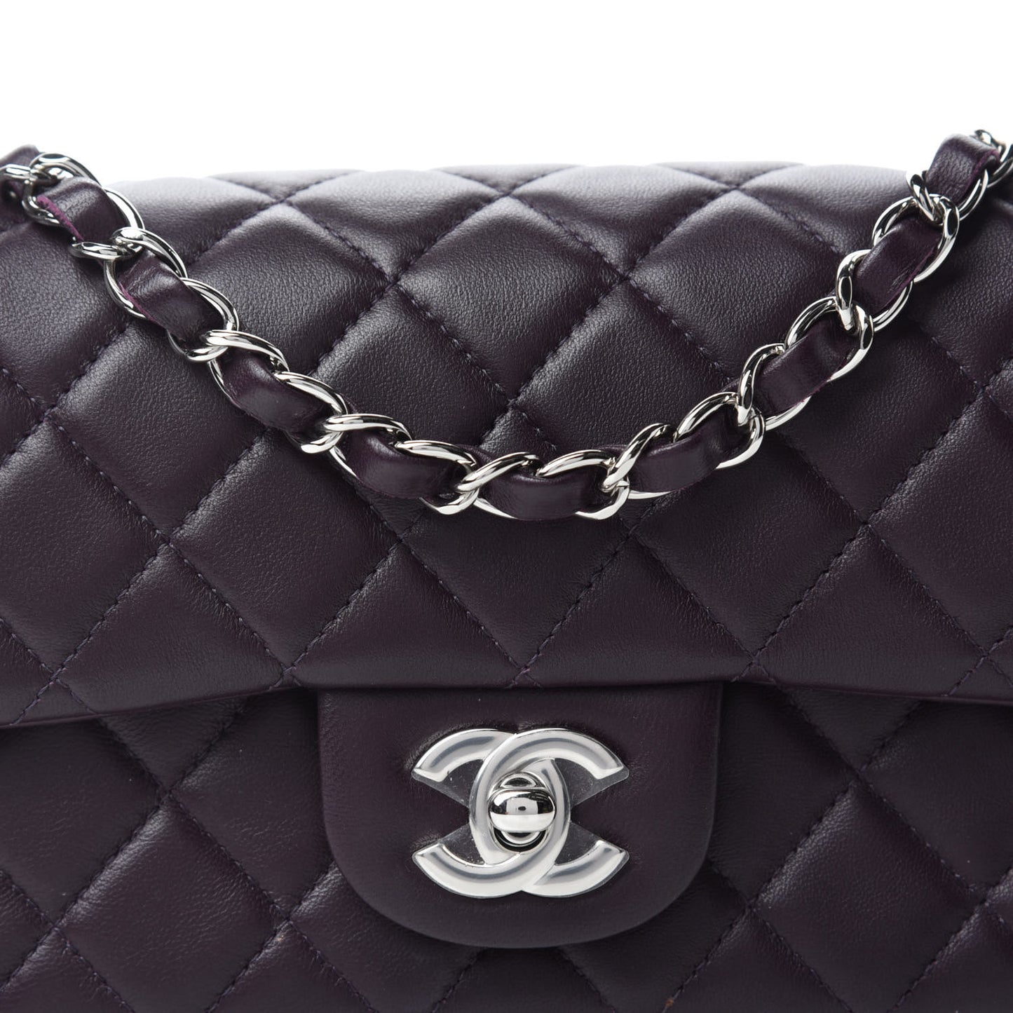 Lambskin Quilted Mini Rectangular Flap Dark Purple