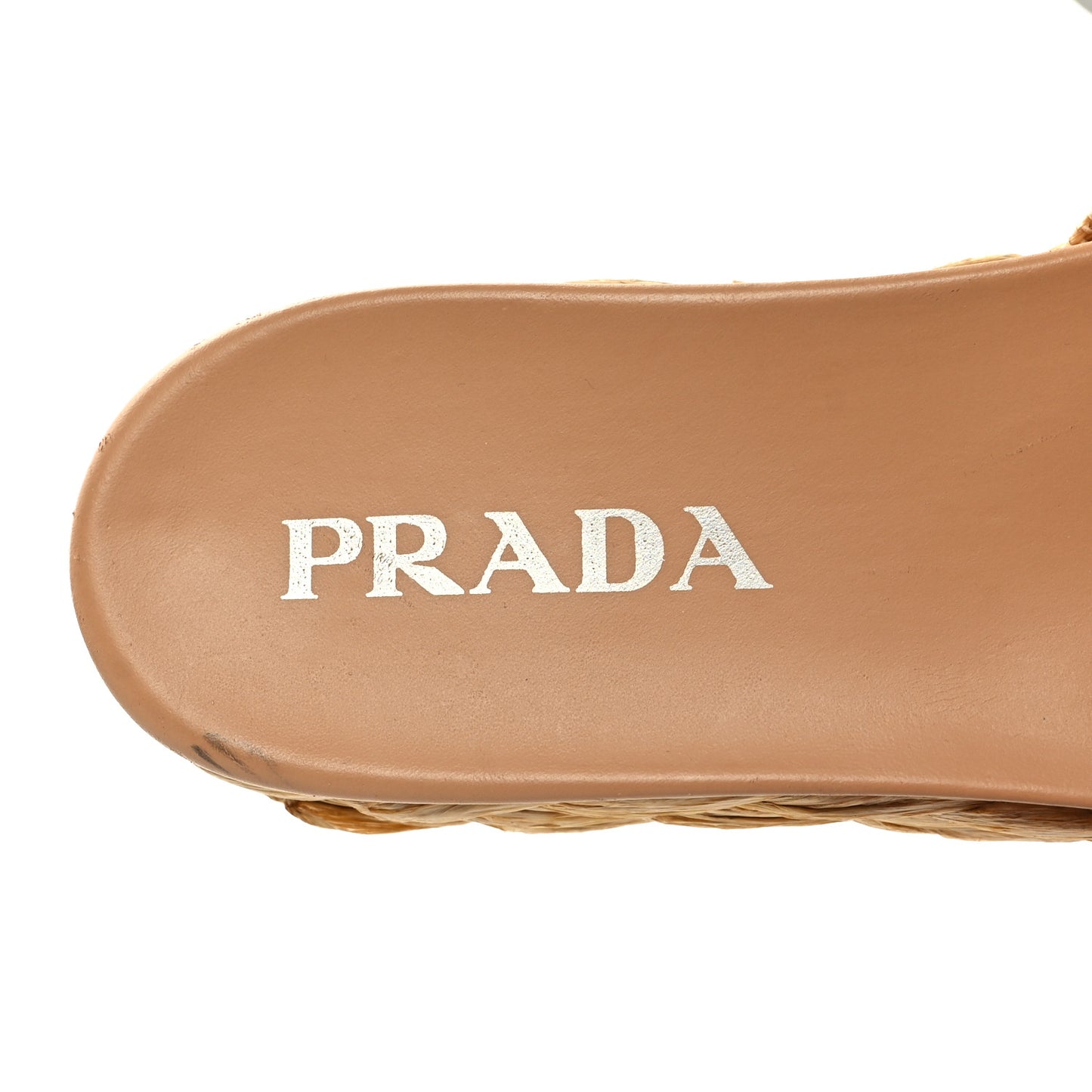 Raffia Slide Sandals 37 Naturale
