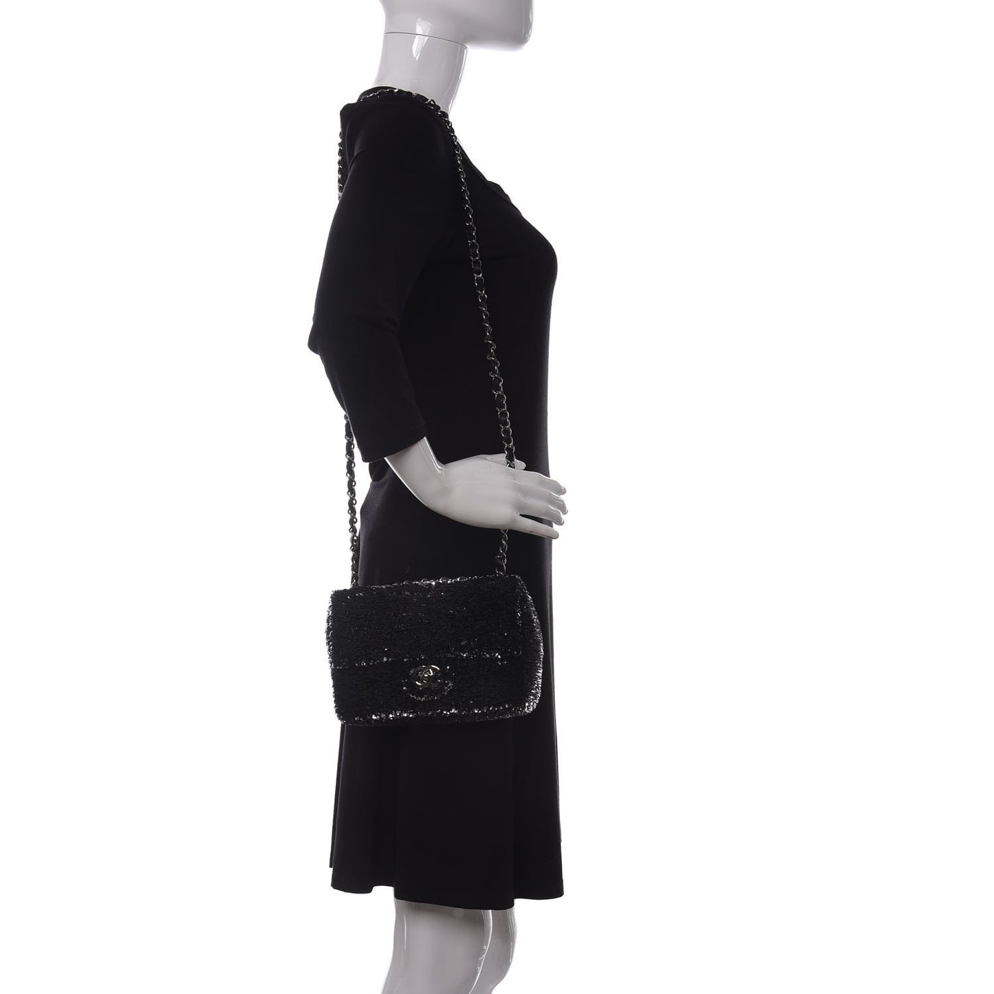 Sequin Single Flap Silver Black Silver
