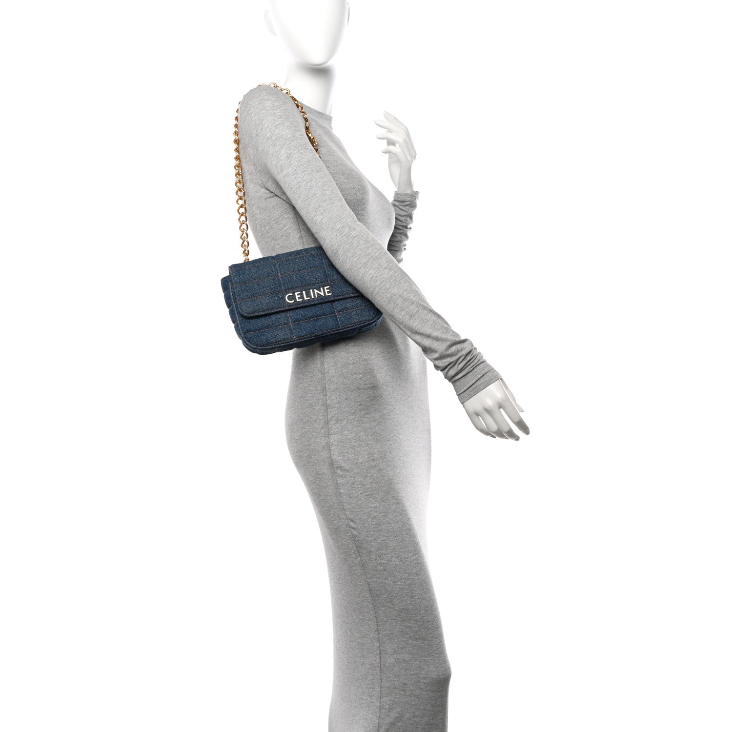 Celine Denim Matelasse Chain Shoulder Bag Blue 3 of 11