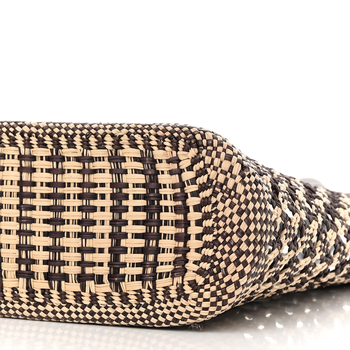 Calfskin Raffia Paula's Ibiza Small Basket Tote Natural Navy Blue