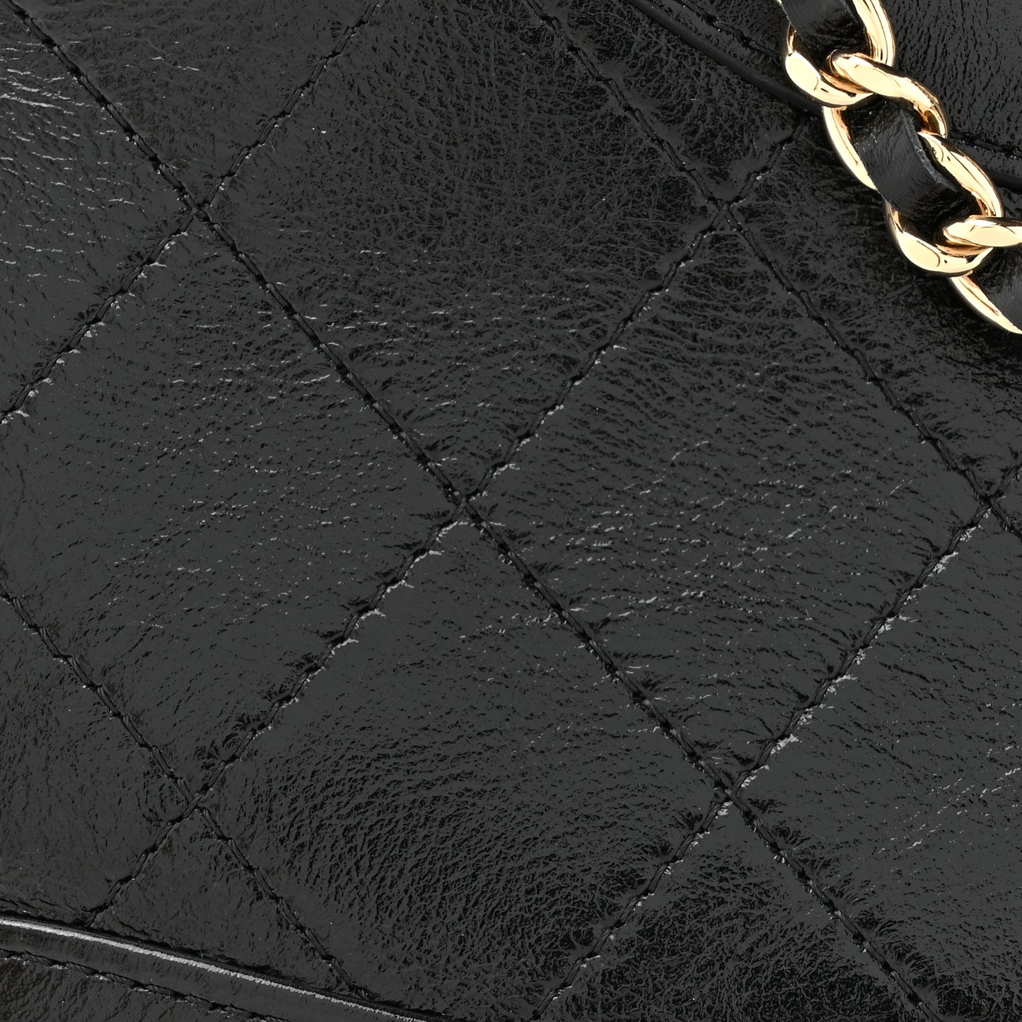 Shiny Crumpled Calfskin Quilted Nano 31 Shopping Bag Black