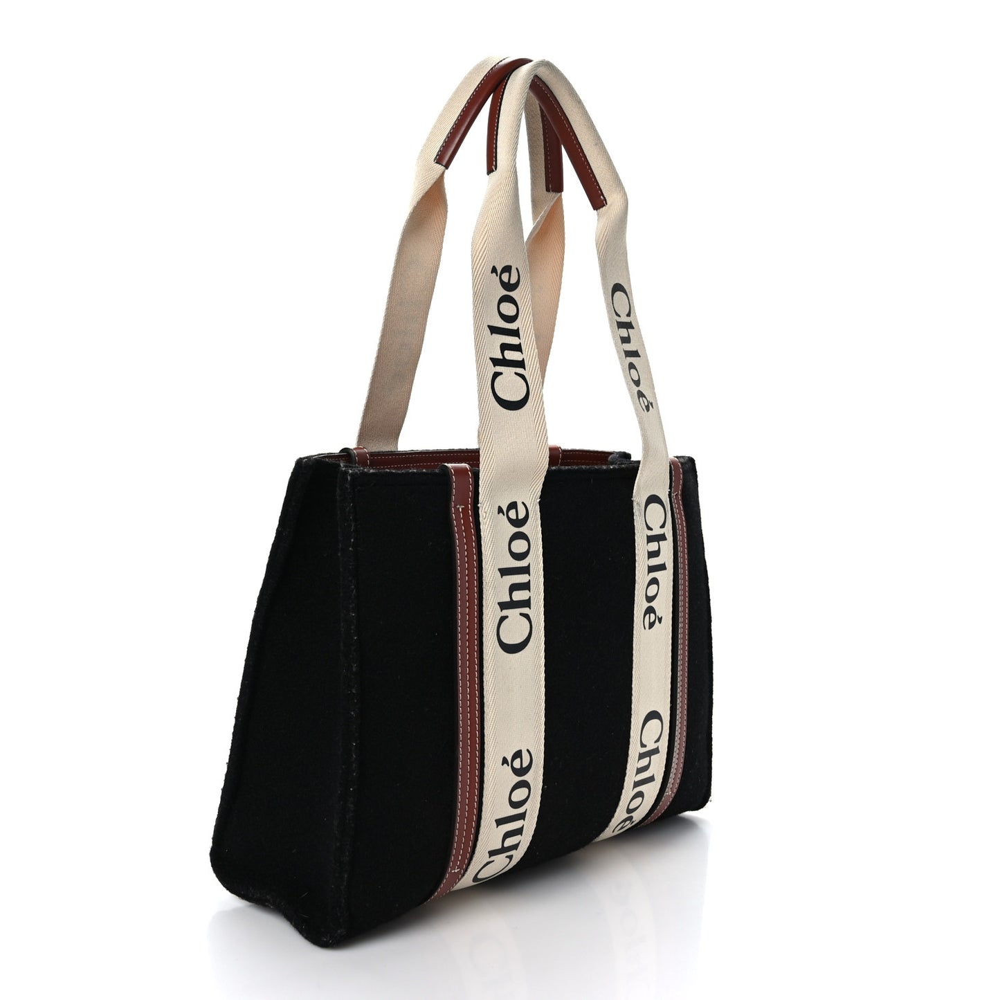 Felt Calfskin Medium Woody Ribbon Tote Black