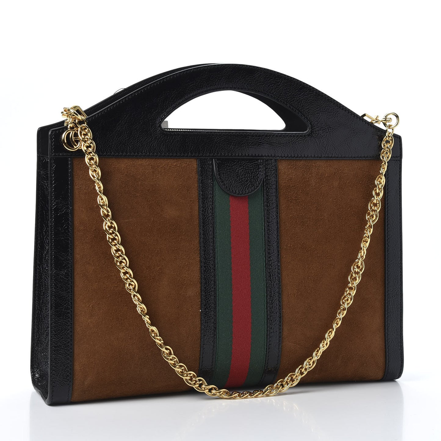 Suede Patent GG Web Medium Ophidia Top Handle Chain Nocciola Black
