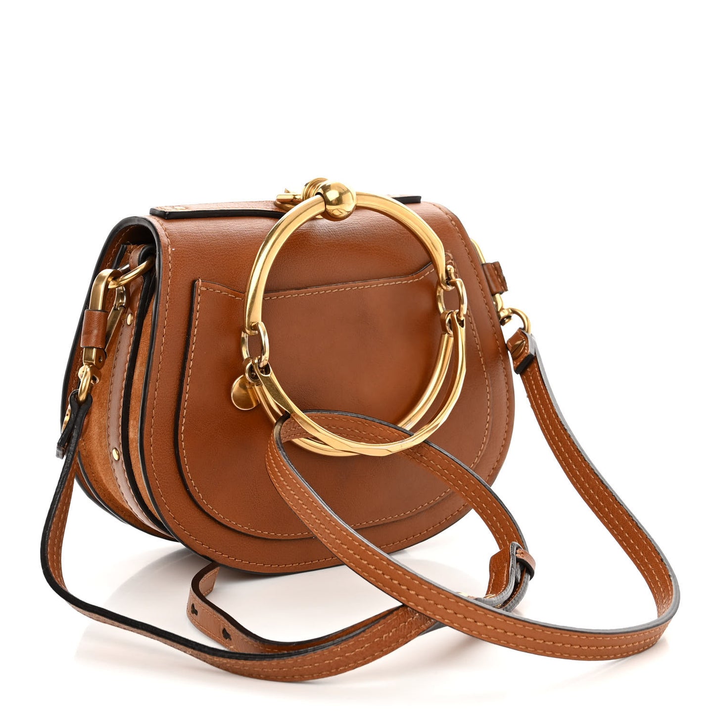 Calfskin Suede Small Nile Bracelet Bag Caramel